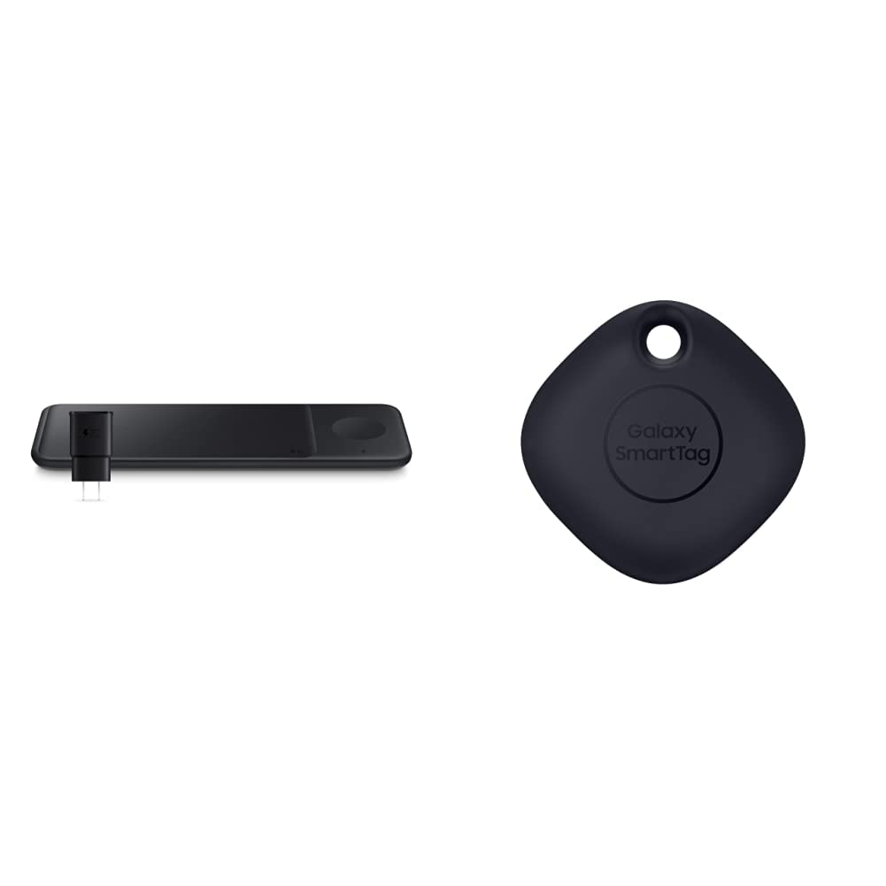 Samsung Wireless Charger Trio with Bluetooth Tracker - 3-in-1 Fast Charging Pad & Smart Tag Item Locator for Keys, Wallets, Luggage, Pets (Black, US Version) | Perfect for Home, Office & Travel Charging & Tracking Essentials