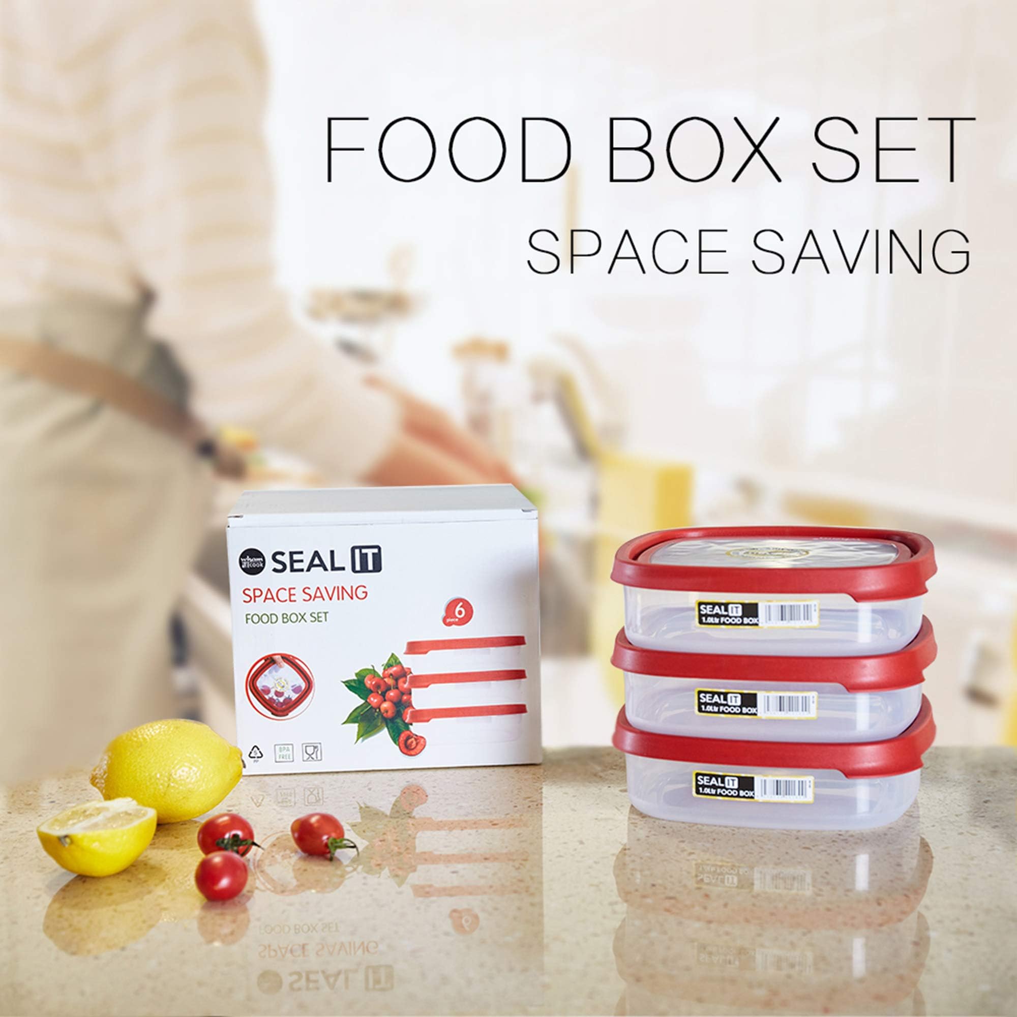 LUCKYERMORE 6-Piece BPA-Free Plastic Food Storage Containers Set - Leakproof, Microwave, Freezer & Dishwasher Safe - Ideal for Meal Prep, Leftovers & Lunch Boxes (Red)