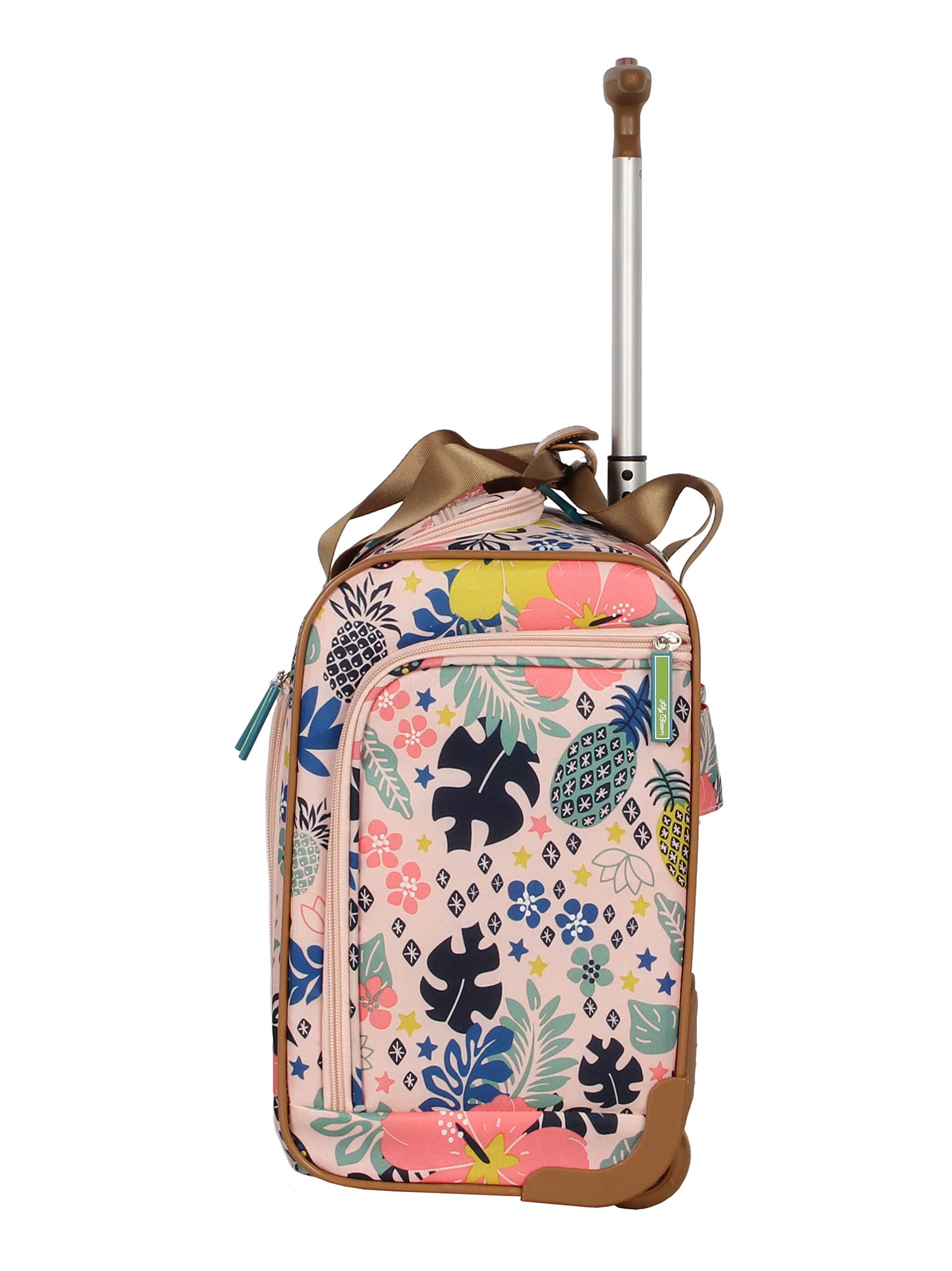 Lily Bloom Designer 15 Inch Carry On Luggage - Lightweight Weekender Overnight Business Travel Suitcase with 2 Rolling Wheels - Under Seat Rolling Bag for Women (Tropical Pineapple) - Perfect for Airplane, Train, and Weekend Getaways