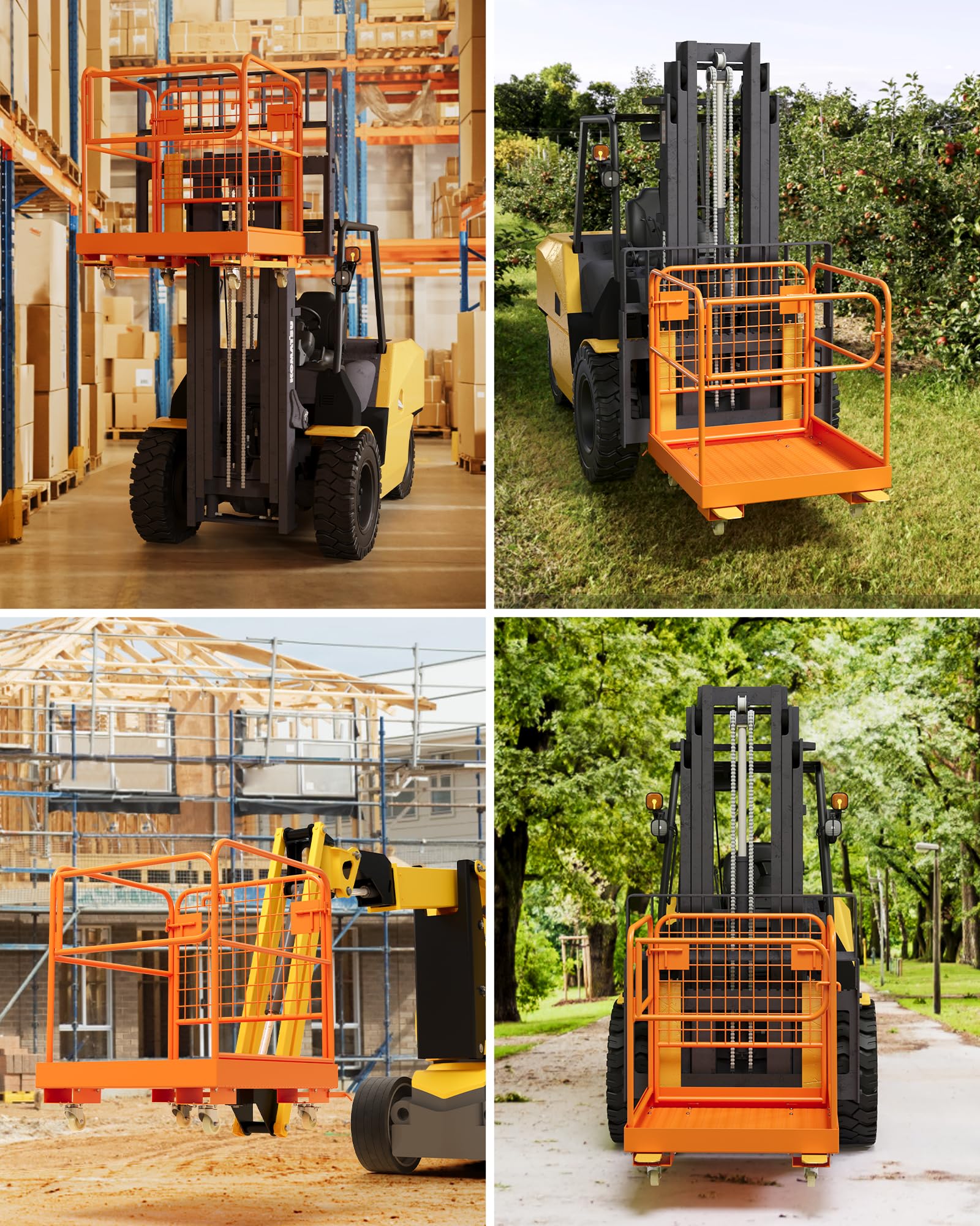**GARVEE 36x36 Foldable Forklift Safety Cage - 1200lbs Capacity Work Platform with Protective Guardrail & Drain Hole - Ideal for Aerial Work, Warehouse, and Construction Use**
