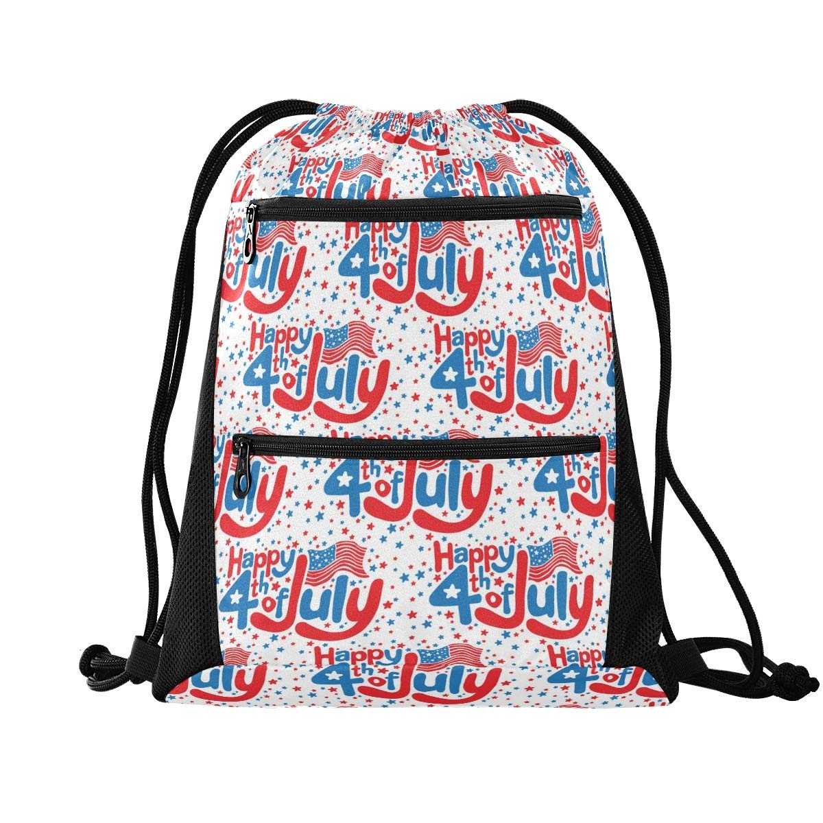 Lightweight Drawstring Backpack - USA Flag Design Gym Sack with Mesh & Zipper Pockets for Men & Women | Perfect for Sports, Gym, Travel & 4th of July Celebrations