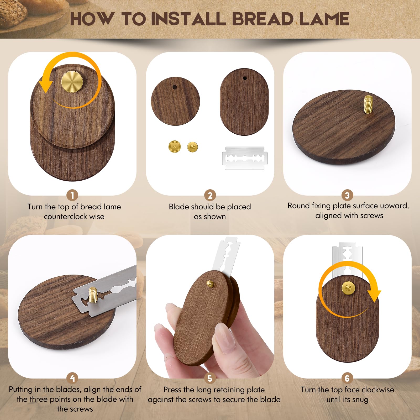 Premium Black Walnut Bread Lame - Professional Sourdough Scoring Tool with 5 Replaceable Razor Blades | Perfect for Artisan Bread Baking, Homemade Loaves & Baguette Shaping | Ideal for Bakers & Bread Making Enthusiasts