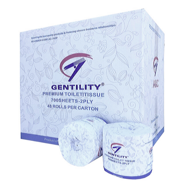 Gentility Premium 2-Ply 700-Sheet Soft Bath Tissue Toilet Paper Rolls - Ultra Absorbent & Septic Safe for Home, Office & RV Use