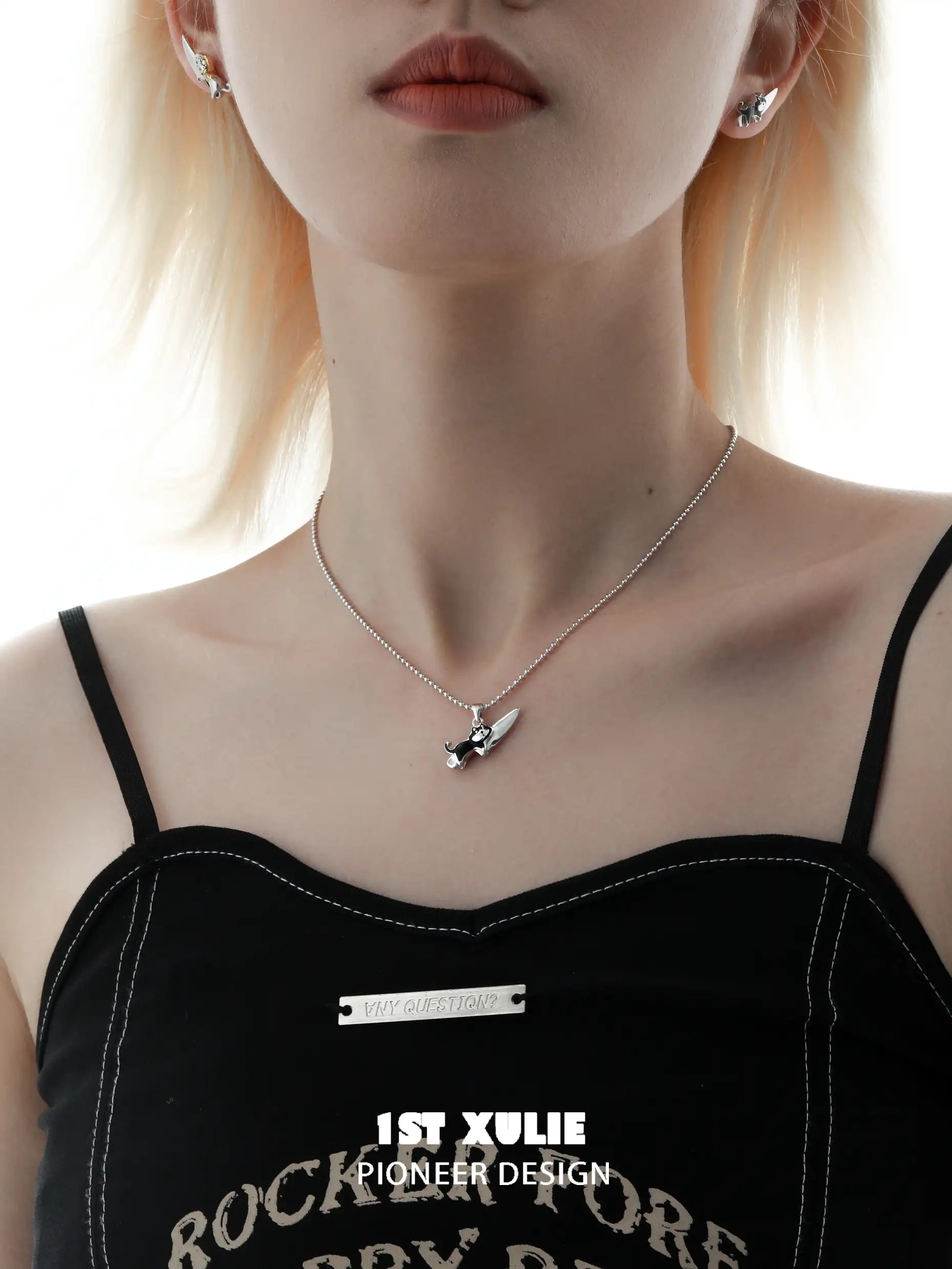 Graffiti Kitten & Puppy 925 Sterling Silver Pendant Necklace Choker - Perfect for Pet Lovers, Gifts & Everyday Fashion Jewelry