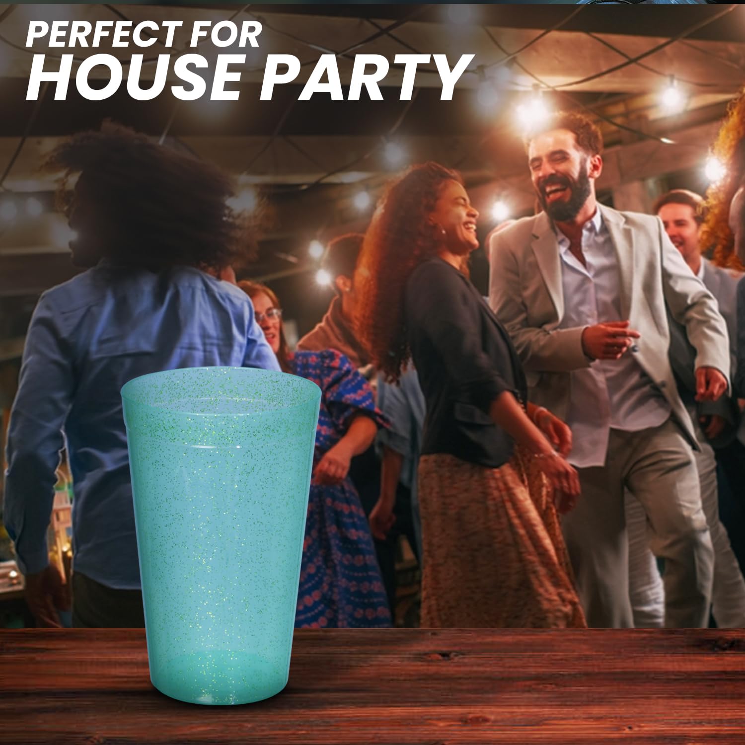 COMET Reusable Plastic Party Glasses - 12-Pack 500ml BPA-Free Leak-Proof Drinking Cups with Glitter Finish (Red, Blue, Green) for House Parties, BBQs, Weddings & Outdoor Events