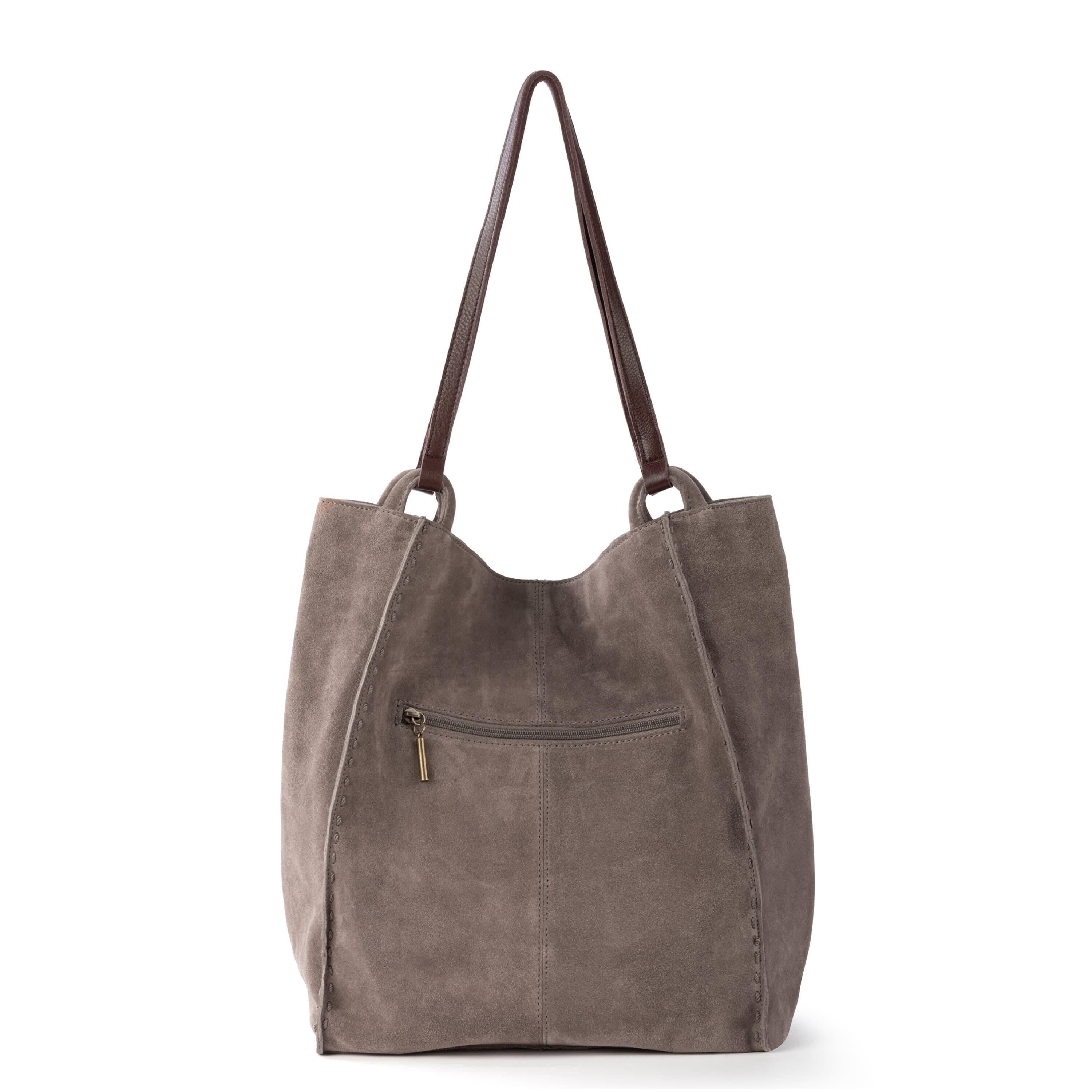 Premium Los Feliz Tall Leather Tote Bag in Mushroom Suede - Stylish & Spacious Handbag for Work, Travel & Everyday Use