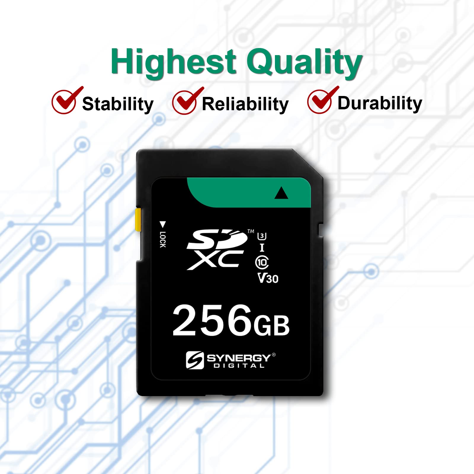 Synergy 256GB SDXC Class 10 Memory Card - High Speed UHS-I for Olympus PEN E-PL9 Digital Camera, DSLR, Action Cam - Waterproof, Shockproof, X-ray Proof - Perfect for Travel, Photography & 4K Video Recording