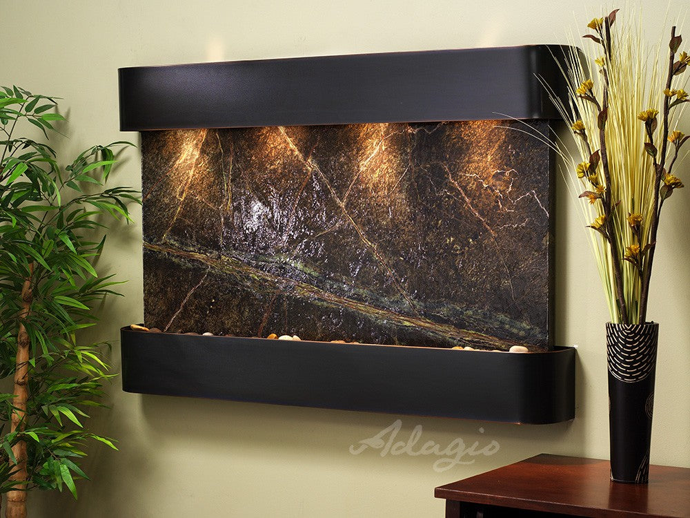 Adagio Sunrise Springs SSR1505 Round Blackened Copper Green Marble Tabletop - Elegant Home Decor for Living Room, Dining Table, or Office Desk