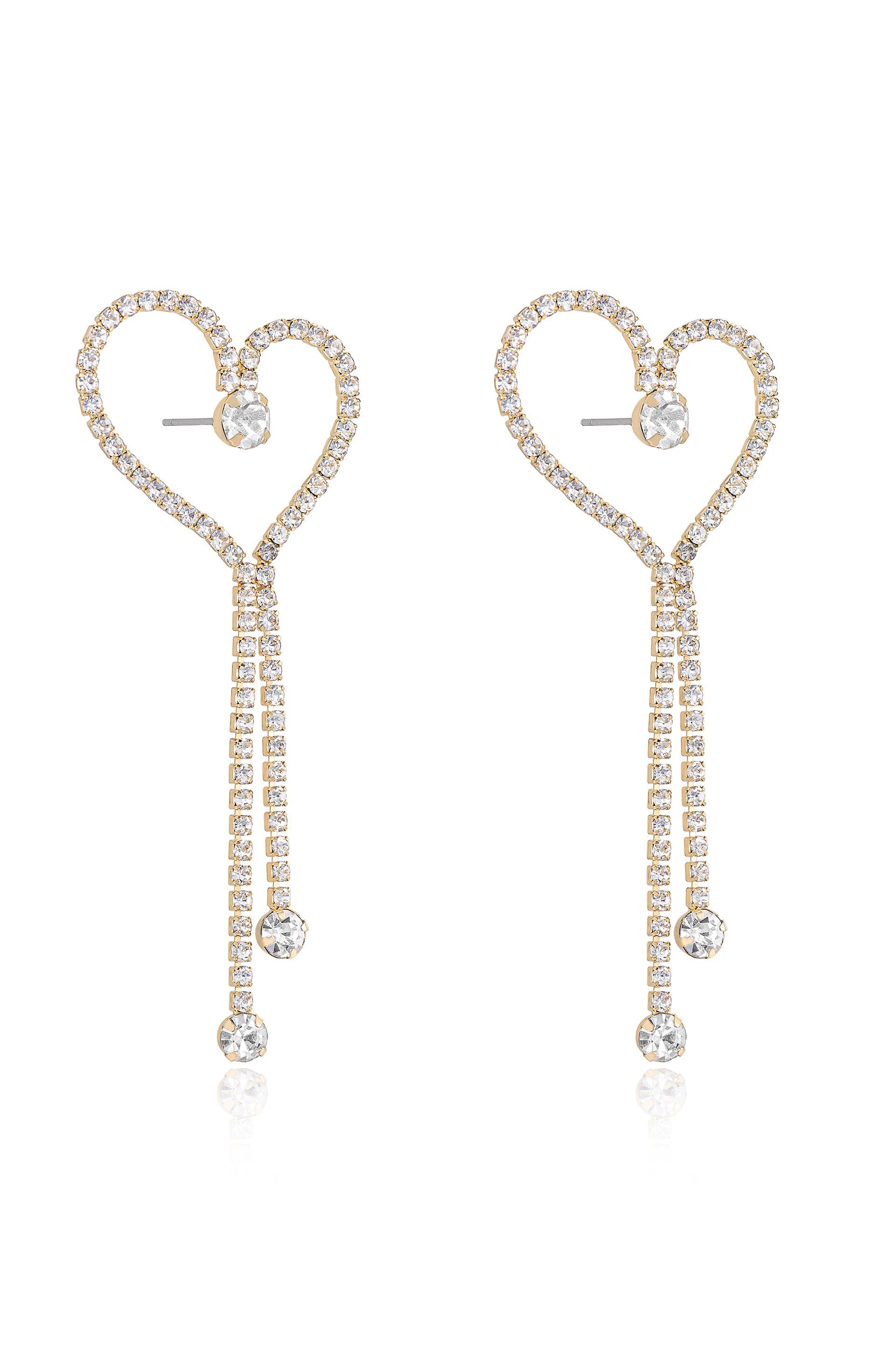 Crystal Heart Linear Drop Earrings for Women - Elegant Dangle Earrings for Wedding, Party & Evening Wear - Perfect Gift for Her