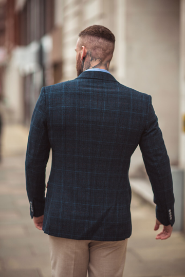 Cavani Cody Men's Blue Slim Fit Tweed Style Jacket - Classic Casual Blazer for Office, Wedding & Outdoor Events