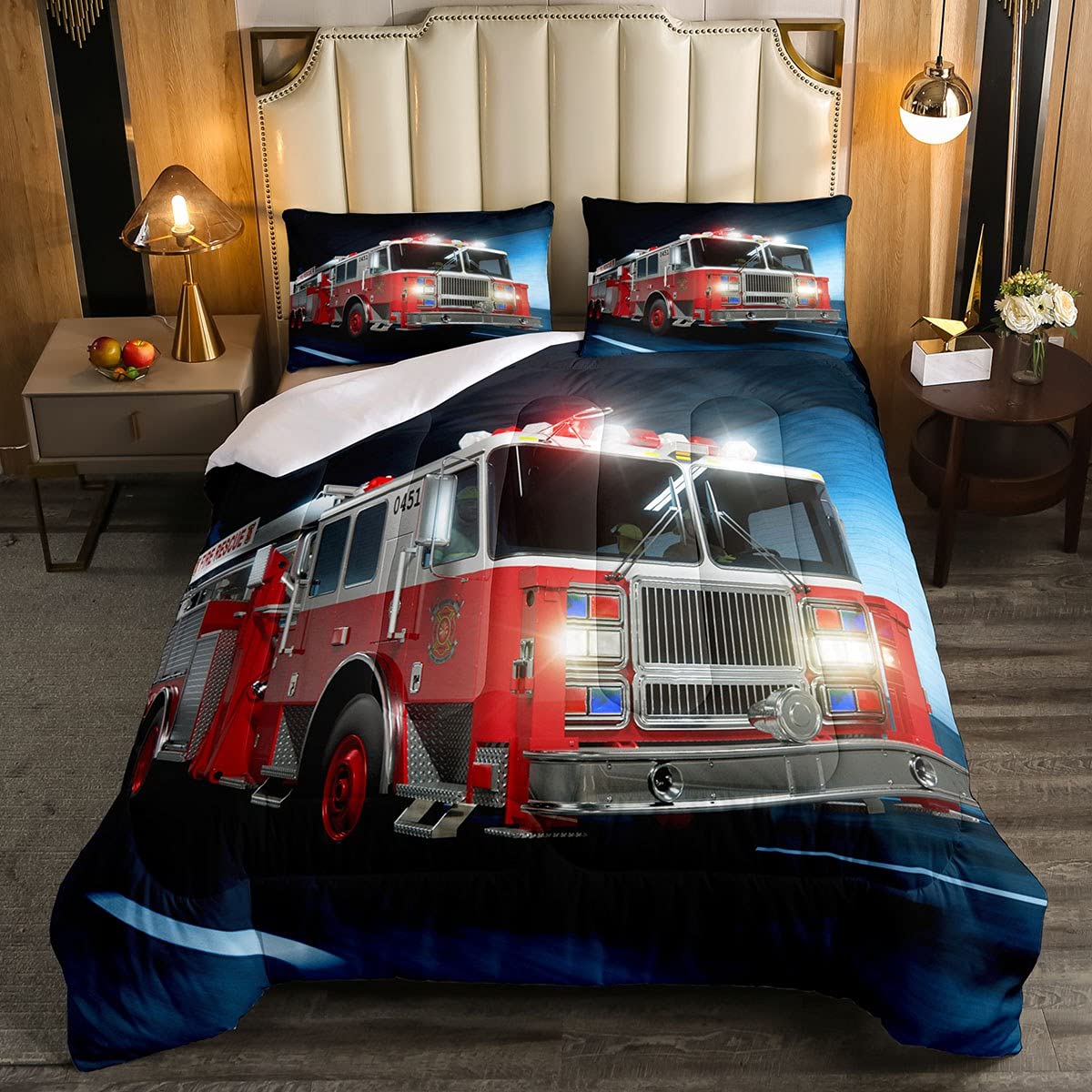 3D Red Fire Truck Comforter Set - Twin Size Firefighter Themed Bedding with Quilted Duvet & Pillowcase | Kids Room Decor, Teen Boys Bedroom, Fireman Themed Nursery | Perfect for Fire Engine Lovers, Birthday Gifts & Themed Bedroom Makeovers