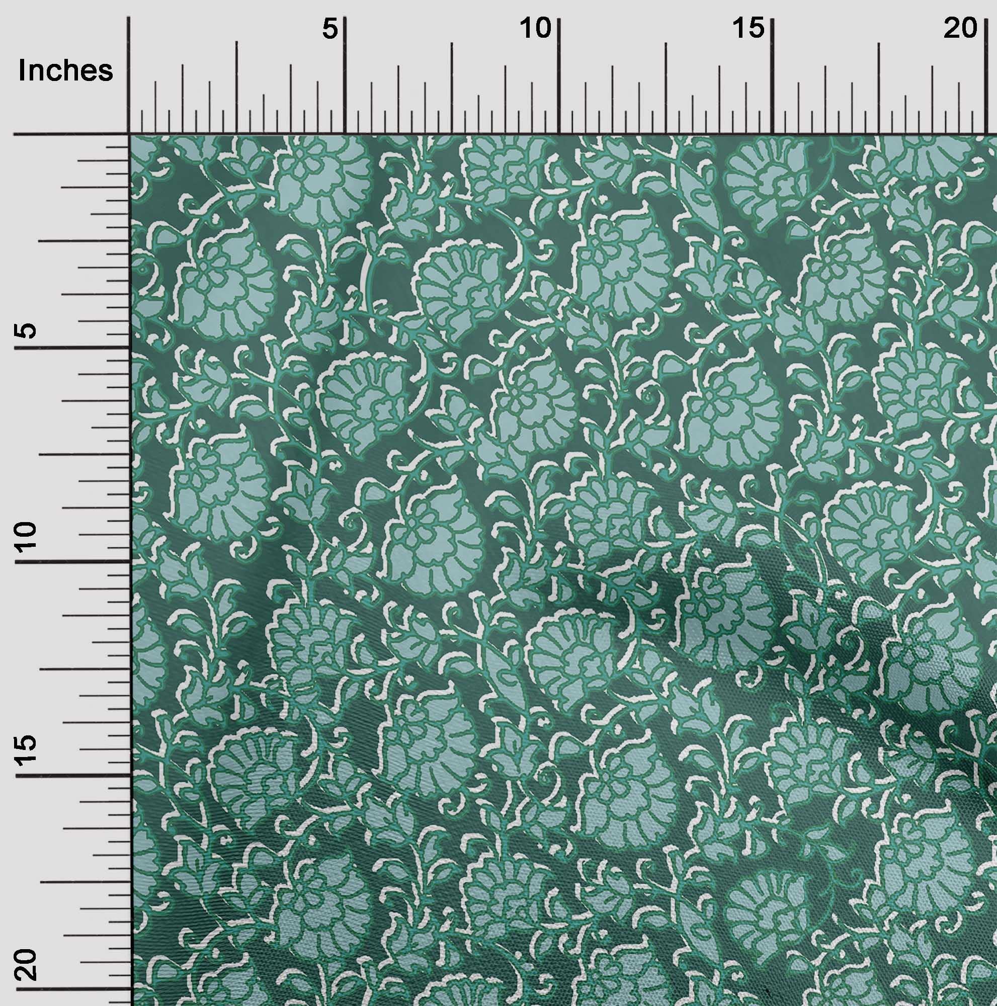 oneOone Cotton Poplin Teal Green Kalamkari Printed Fabric by The Yard - 42 Inch Wide for DIY Clothing, Quilting & Home Decor Sewing Supplies | Perfect for Dresses, Curtains & Craft Projects