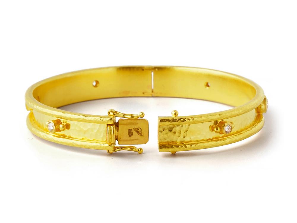 Elizabeth Locke 14K Gold Flat Thin Bangle Bracelet with Genuine Diamonds - Elegant Stackable Jewelry for Women, Perfect for Weddings & Evening Events