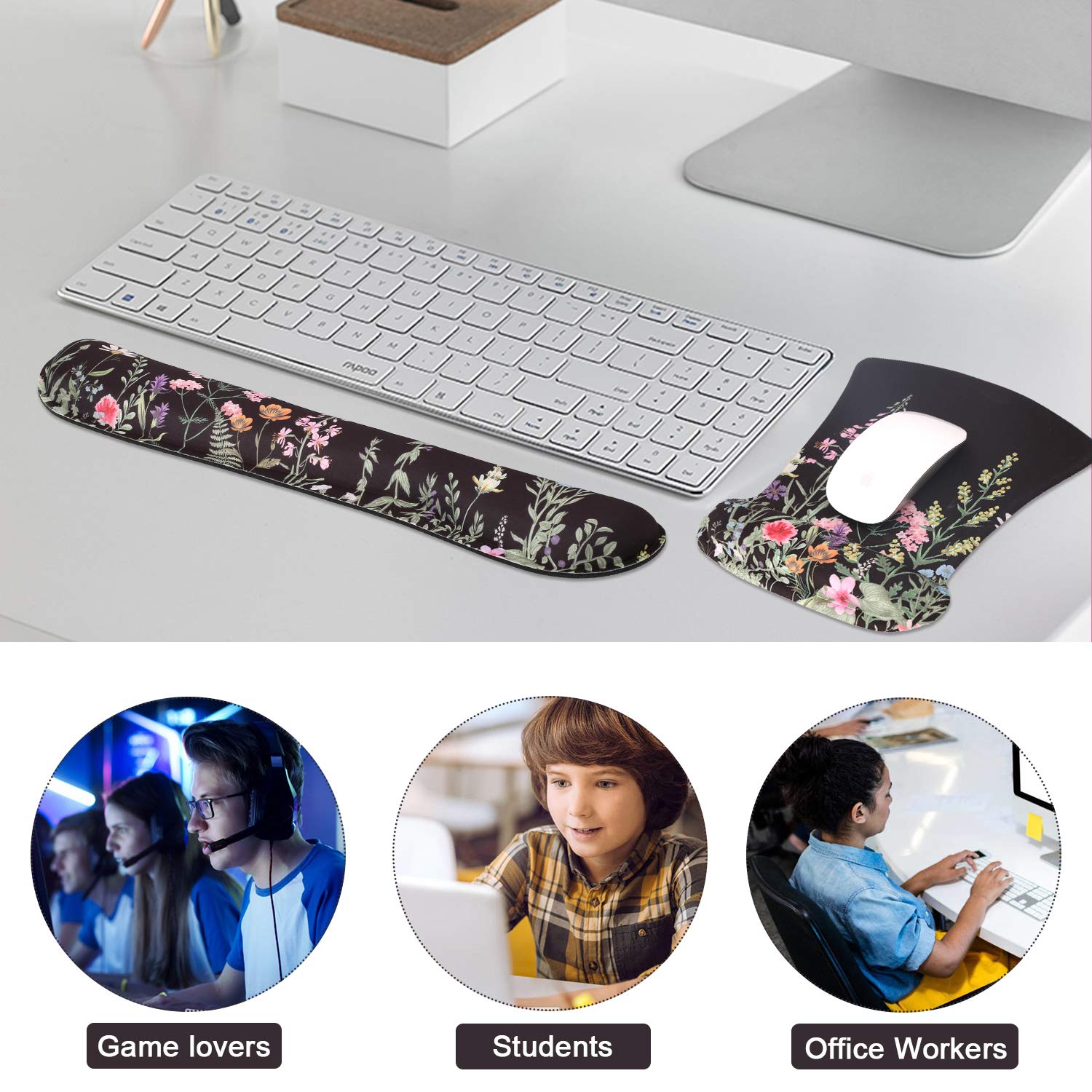 iCasso 3Pcs Gaming Mouse Pad Set with Wrist Rest for Office & Home Use