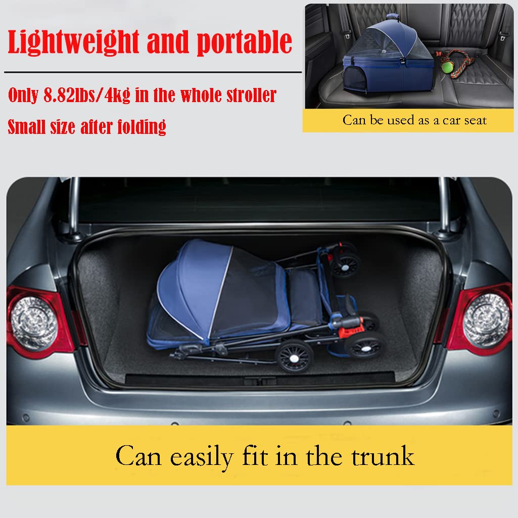 Foldable Pet Stroller for Dogs & Cats - Lightweight 4-Wheel Travel Carrier with Removable Liner & Storage Basket | Perfect for Outdoor Walks, Vet Visits, and Shopping Trips