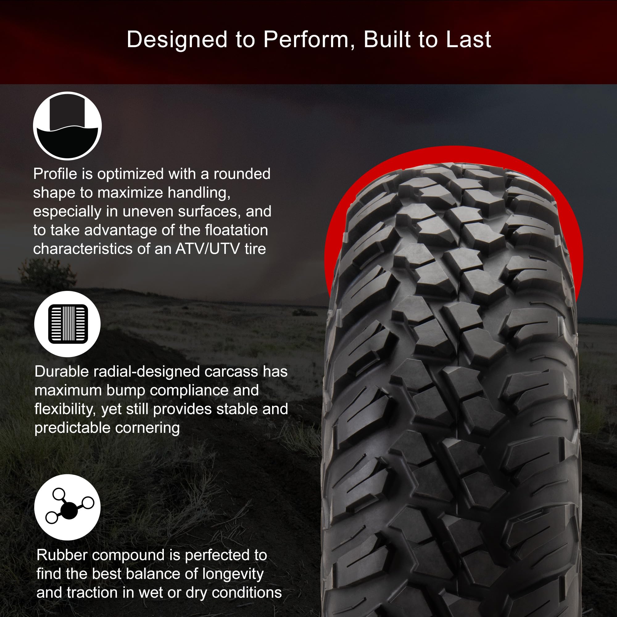 Tusk Terrabite® 33x10-15 Radial Tire for ATV/UTV - Medium/Hard Terrain Grip - All-Weather Performance for Off-Road Trails, Mud, Sand & Rocky Surfaces