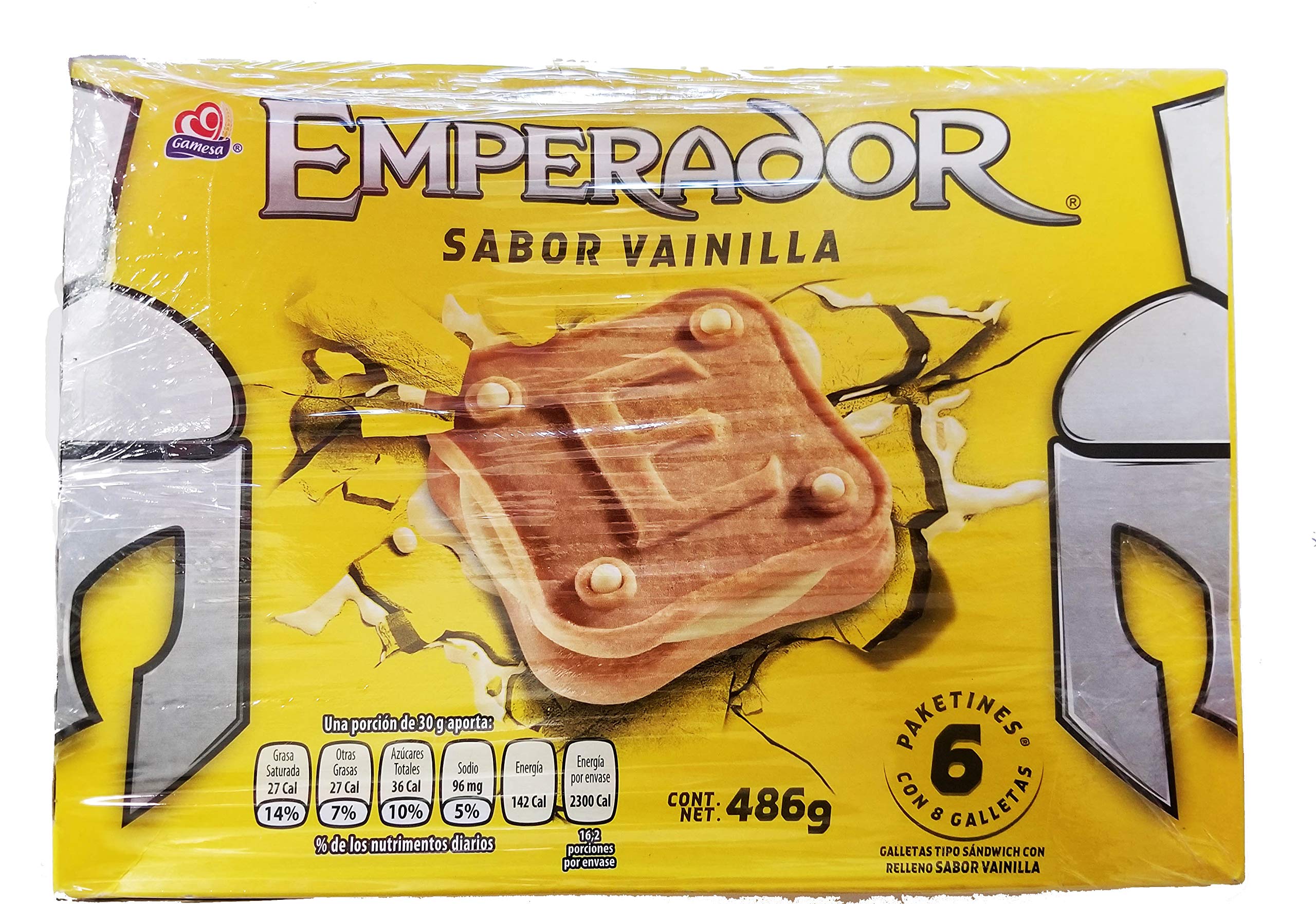 Gamesa Emperador Vanilla Sandwich Cookies - Mexican Vanilla Cream Filled Cookies (1 Box, 6 Packs) | Perfect with Milk, Coffee & Dessert Platters | Great for Snacking, Parties & Gifts