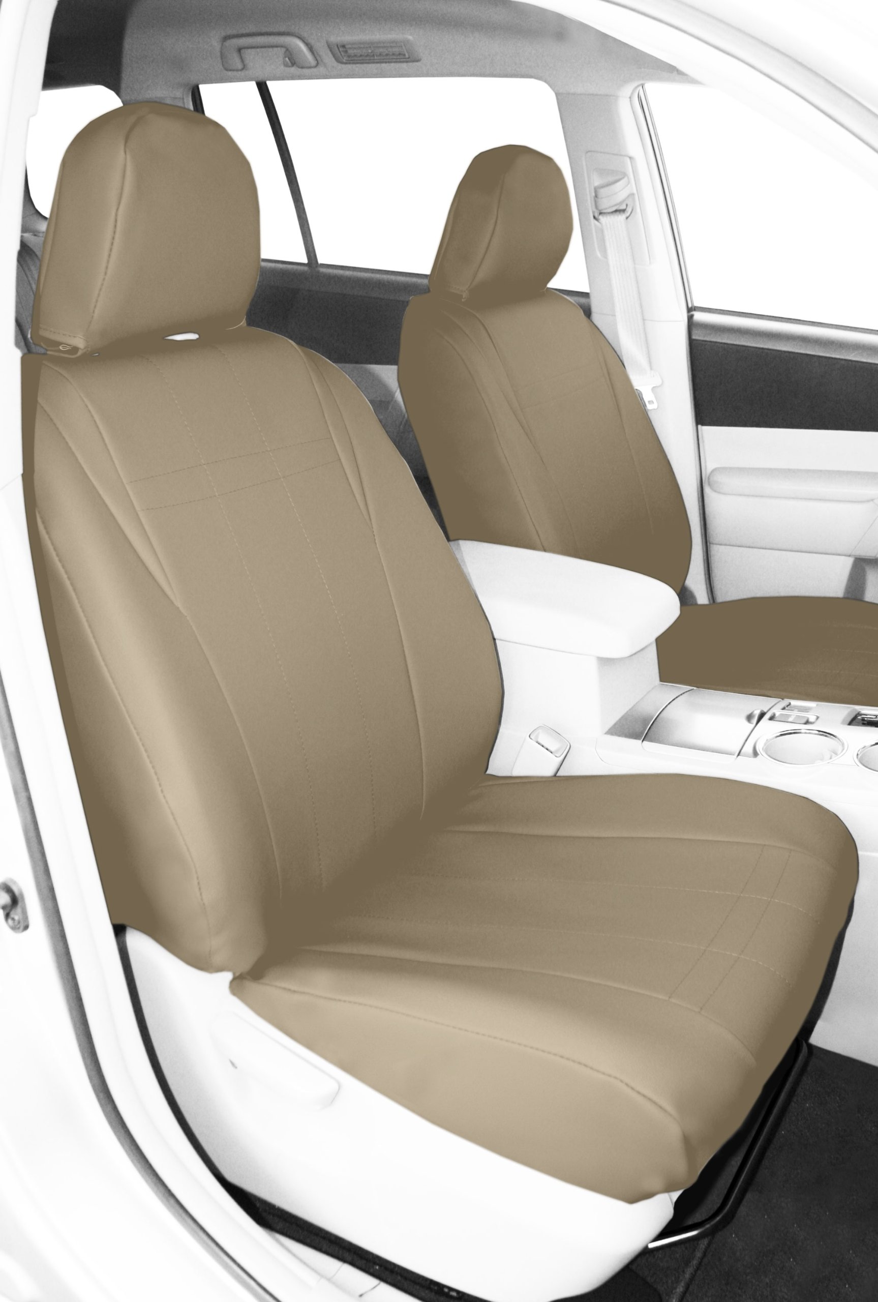 Premium CalTrend Faux Leather Car Seat Covers for 2013-2020 Ford Fusion - Sandstone Color, Custom Fit Front Bucket Seat Protection with S&Stone Insert & Trim (1 Set) | Perfect for Daily Commuting, Road Trips & Pet Protection