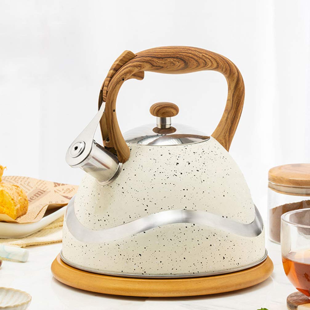 Premium Stainless Steel Whistling Tea Kettle - 1.7L Stovetop Water Boiler for Coffee, Tea & Camping | Portable Gas Stove Jug for Indoor & Outdoor Use | Durable Metal Teapot with Wood Handle - Perfect for Home, Office, RV & Backpacking