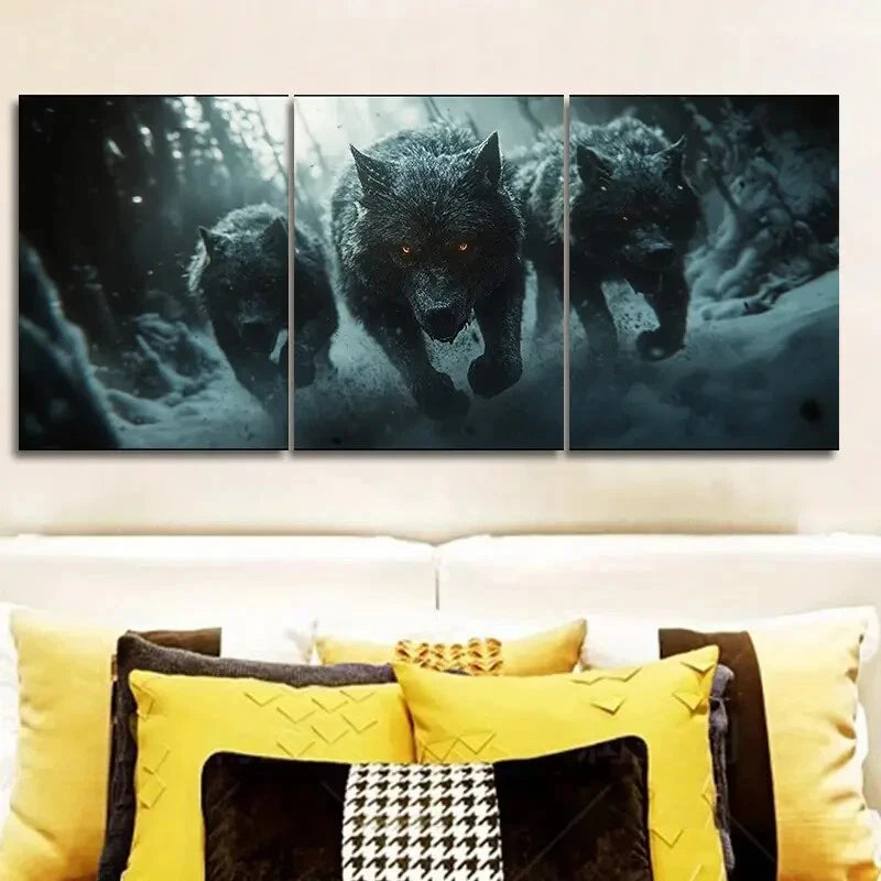 3-Piece Fierce Wolf Pack Charging Wall Art Set - 40x60cm Framed Canvas - High Quality Print - 100% Australian Made - Ready to Hang - Perfect for Living Room, Bedroom, or Office Decor