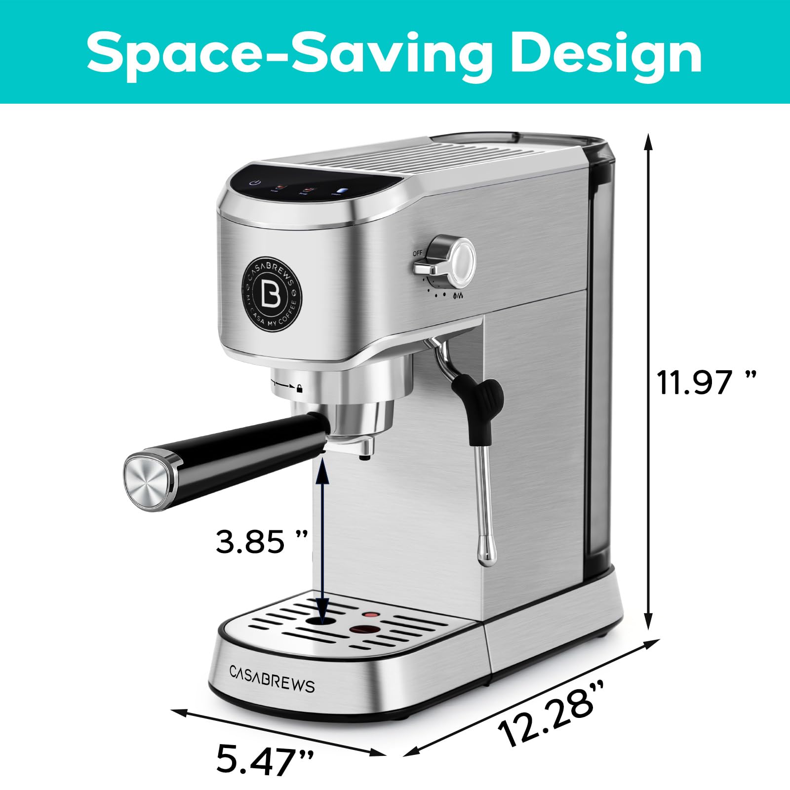 CASABREWS 20 Bar Professional Espresso Machine with Milk Frother - Compact Stainless Steel Cappuccino & Latte Maker - 34oz Removable Water Tank & Touchscreen (Silver) - Perfect for Home Baristas & Coffee Lovers