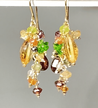 Natural Citrine Dangle Earrings with Multi-Gemstone Cluster - Garnet, Opal & Chrome Diopside | Elegant Boho Jewelry for Women | Perfect for Weddings, Parties & Special Occasions