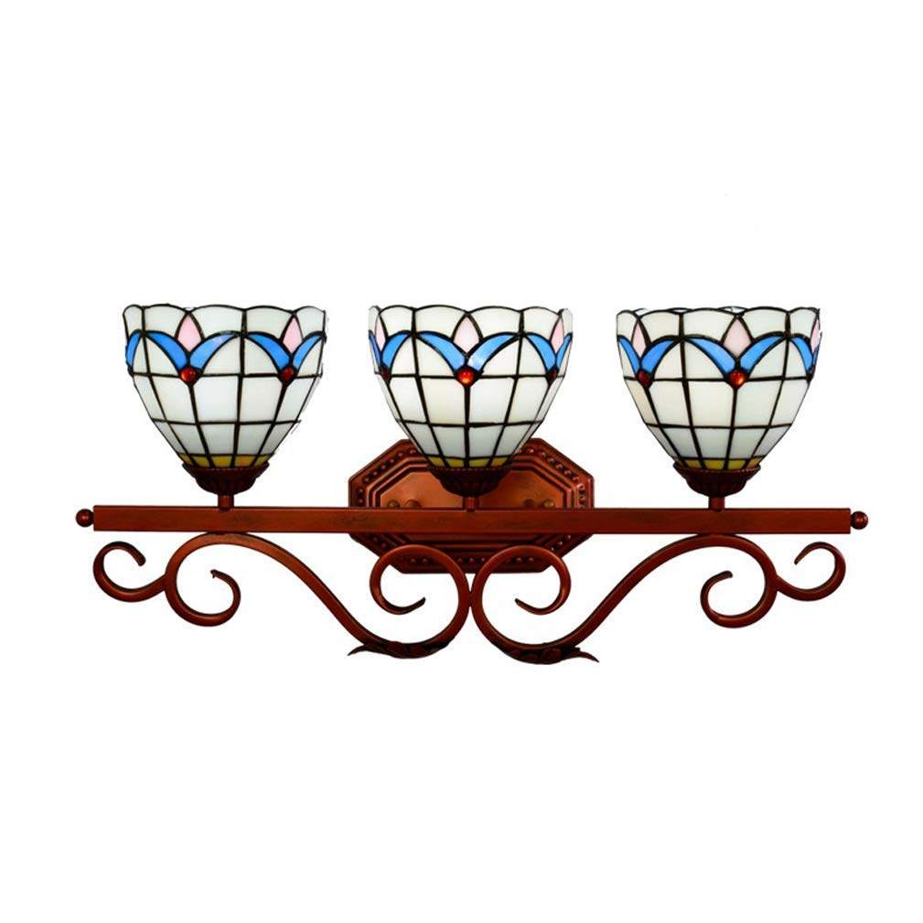 Vintage Tiffany Style Stained Glass Mirror Lamp - E27 Socket, 3-Light Bathroom Vanity Lighting, Retro Wall Sconce for Home Decor, Bedroom & Hallway Illumination - Perfect for Makeup, Shaving & Ambient Lighting