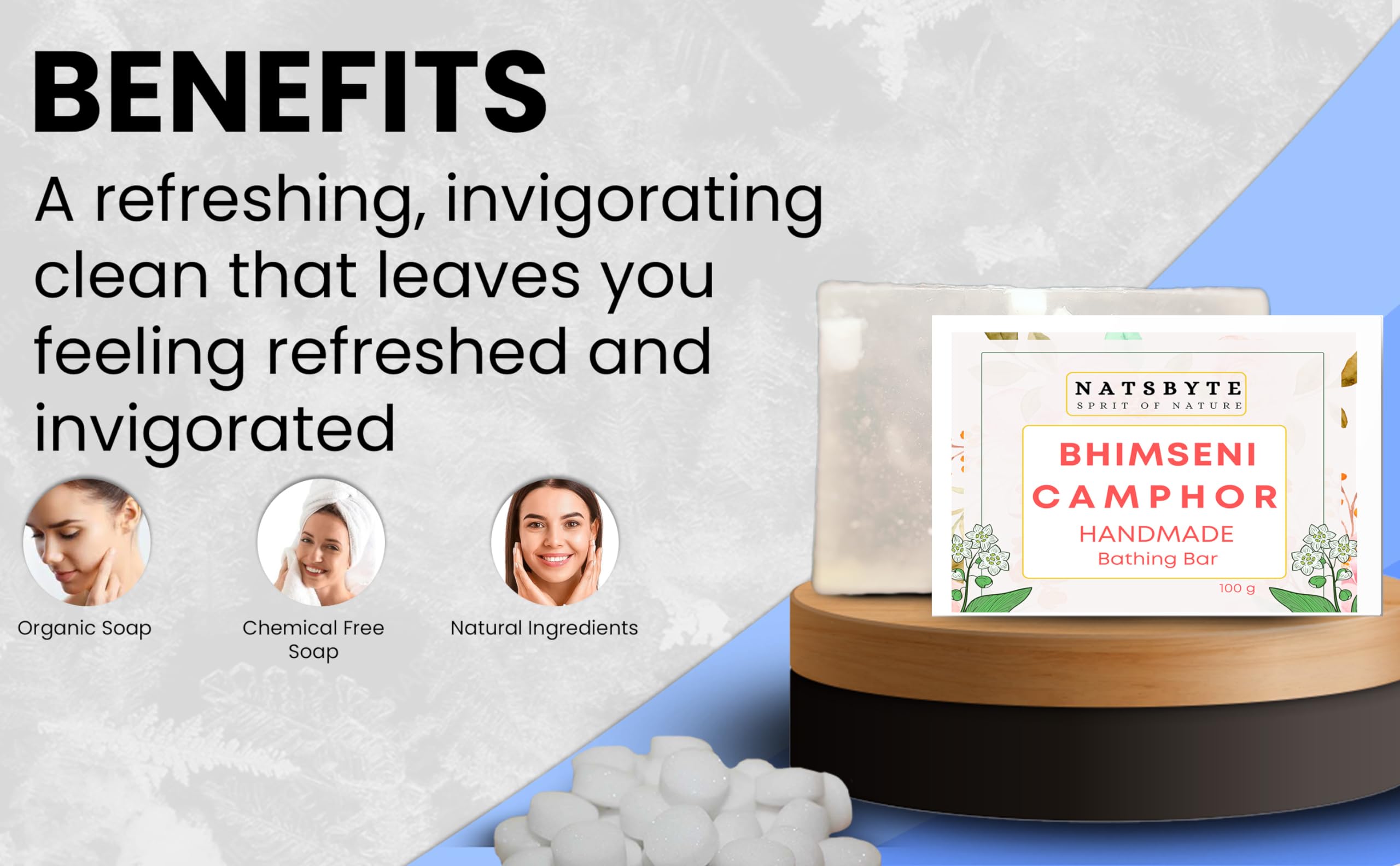 NATSBYTE Organic Camphor Bath Soap - 100% Natural Handmade Chemical-Free Soap for Men & Women (Pack of 2) | Gentle Cleansing for Sensitive Skin, Relaxing Aromatherapy Bath & Shower, Perfect for Daily Skincare Routine