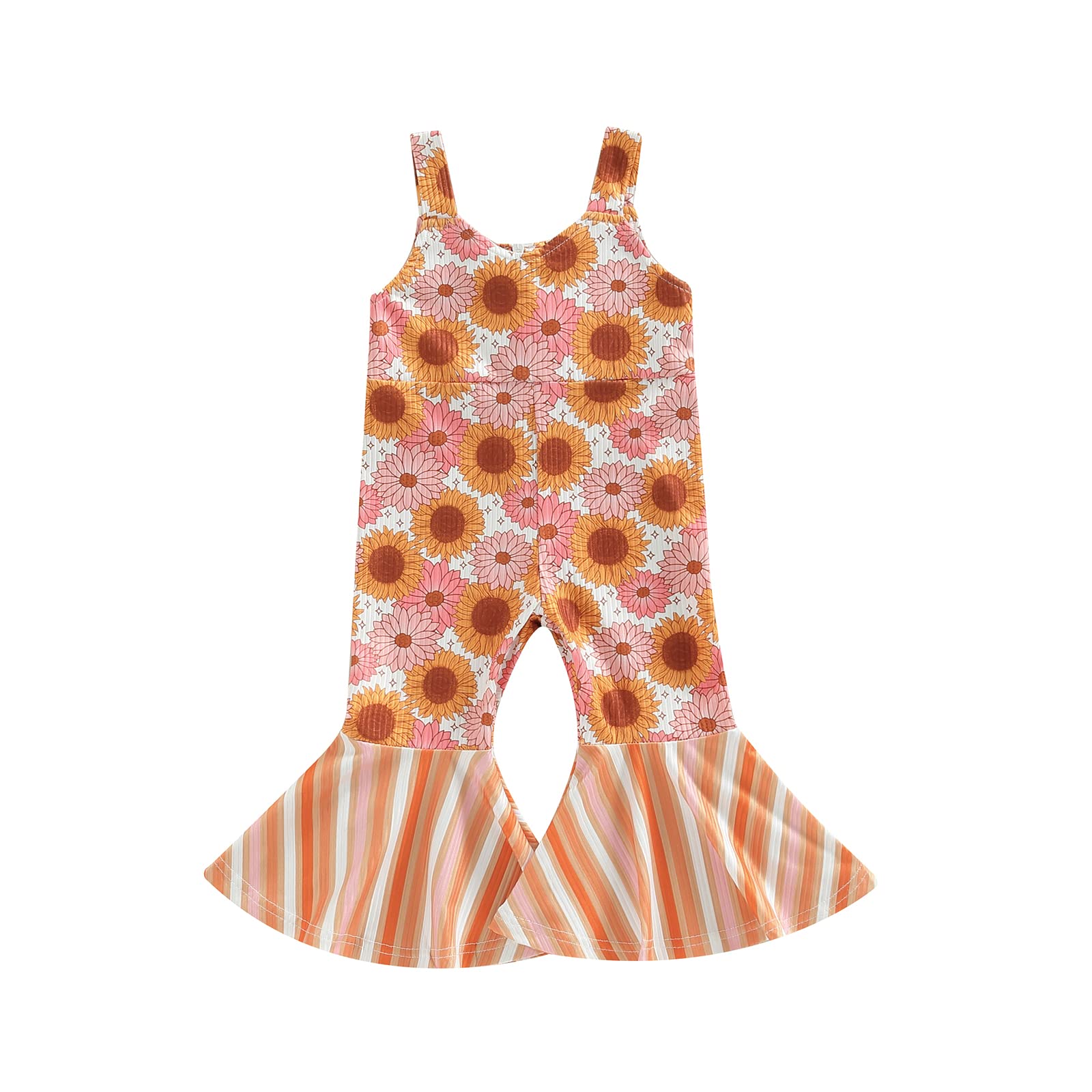 Baby Girl Summer Clothes - Floral Print Suspender Jumpsuit with Bell Bottom Flare Pants | Cute Overalls for Toddler Girls | Perfect for Playdates, Beach Outings & Summer Photoshoots