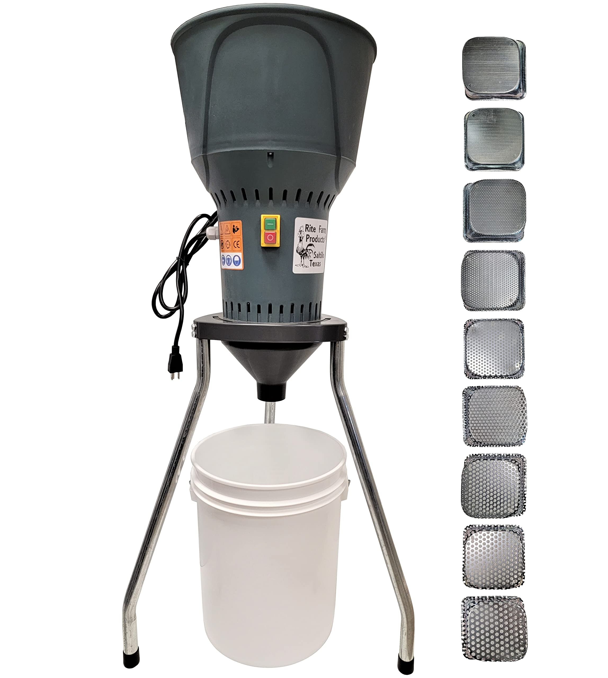 Electric Feed and Grain Grinding Mill 110V - Includes 9 Grinder Plates & Legs for Home, Farm, and Commercial Use - Perfect for Grinding Corn, Wheat, and Animal Feed
