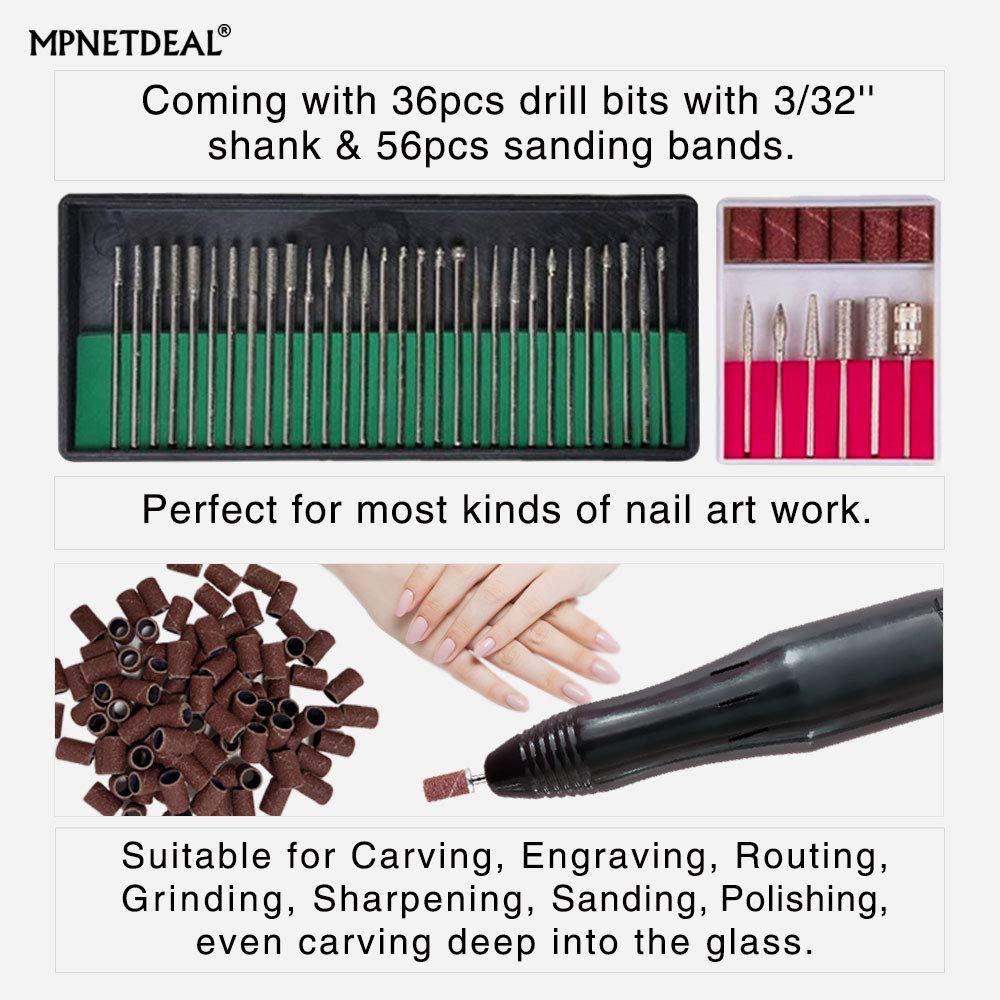 Professional Electric Nail Drill Machine Kit for Manicure & Pedicure - Cordless Nail Art File with 6 Bits & LED Light (Gray) - Perfect for Salon, Home Use & DIY Nail Care