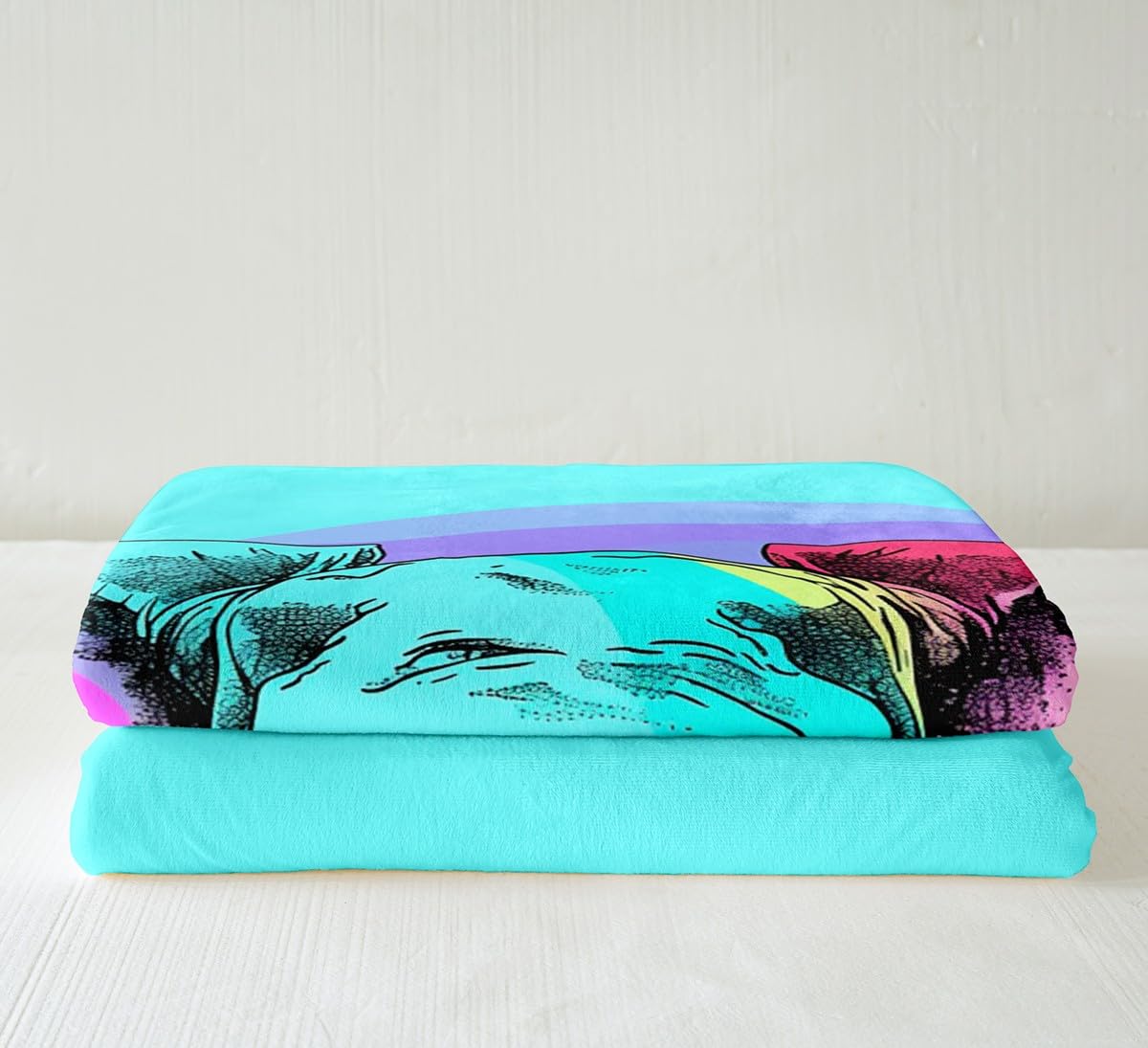 Psychedelic Elephant Plush Fleece Throw Blanket - Boho Sherpa Blanket for Boys, Girls, Kids & Teens - Soft Teal Blue Floral Bird Design - 40x50 Inch Cozy Blanket for Sofa, Bed, Couch & Nursery Decor