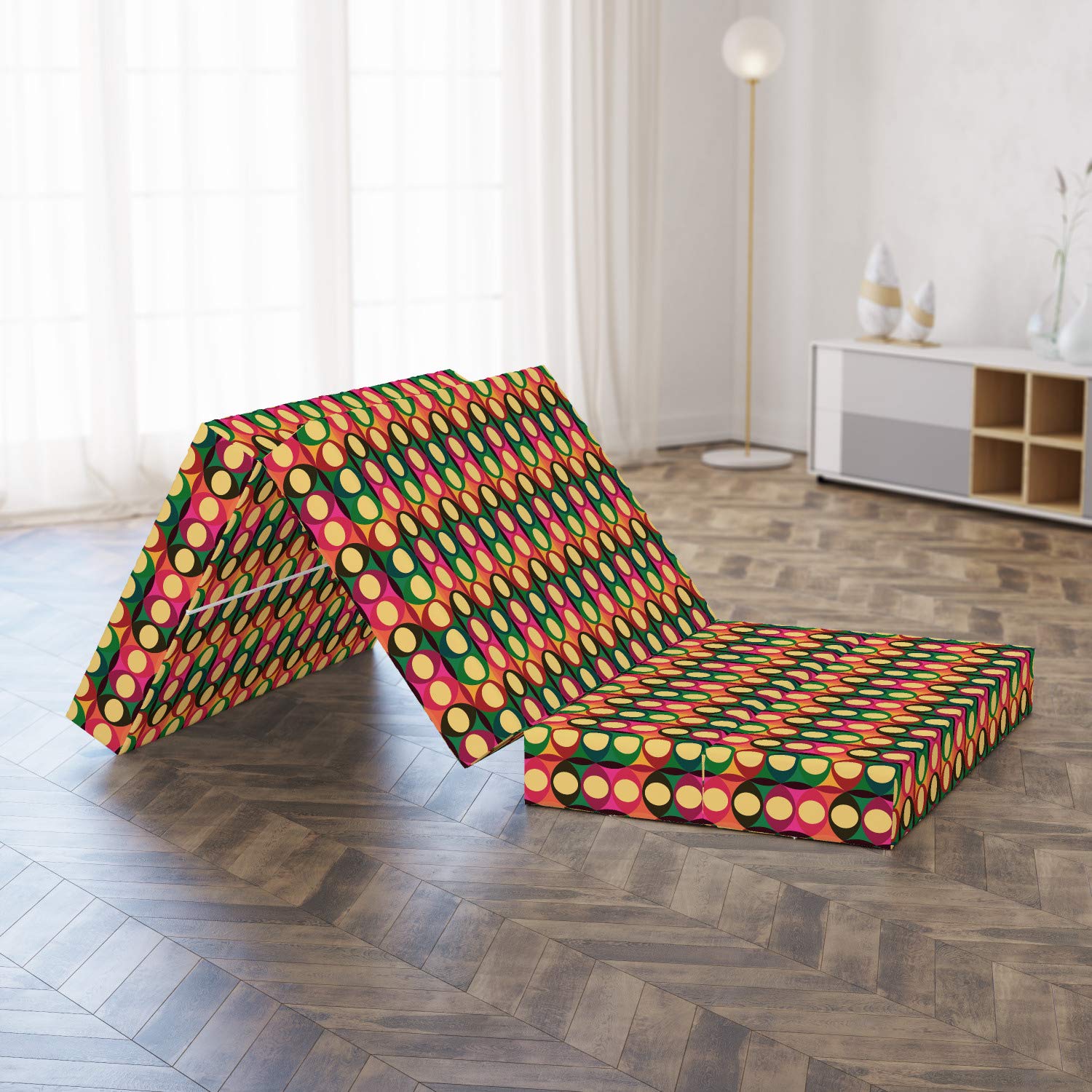 Ambesonne Retro Foldable Mattress - Pop Art Geometric Pastel Design, 74.8