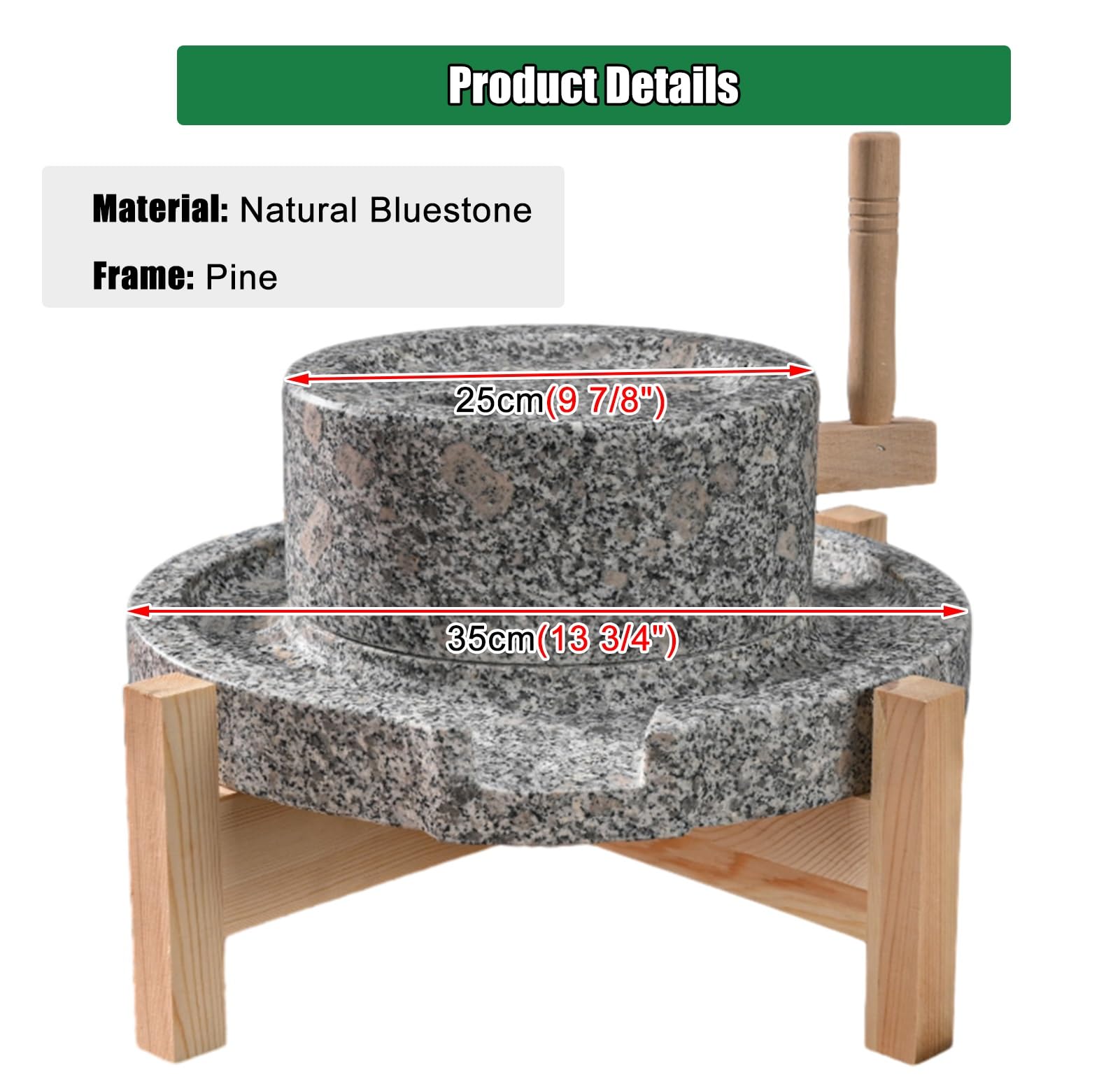 Premium Hand Grain Mill Stone Grinder - Wet & Dry Bluestone Mill for Wheat, Rice, Beans & Spices | Home Kitchen Flour Grinder for Fresh Powder | Perfect for Baking, Camping & Emergency Food Prep