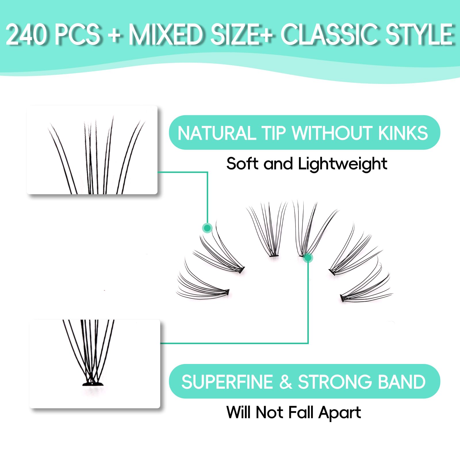 Bodermincer Black & Colored Cluster Lashes 240pcs - 20D/40D DIY Eyelash Extension Kit with D Curl Long Individual Lashes - Faux Mink Lash Clusters 8-22mm (10D 8-10-12-14-16mm Mix) - Perfect for Professional Salons, Bridal Makeup & Home Use
