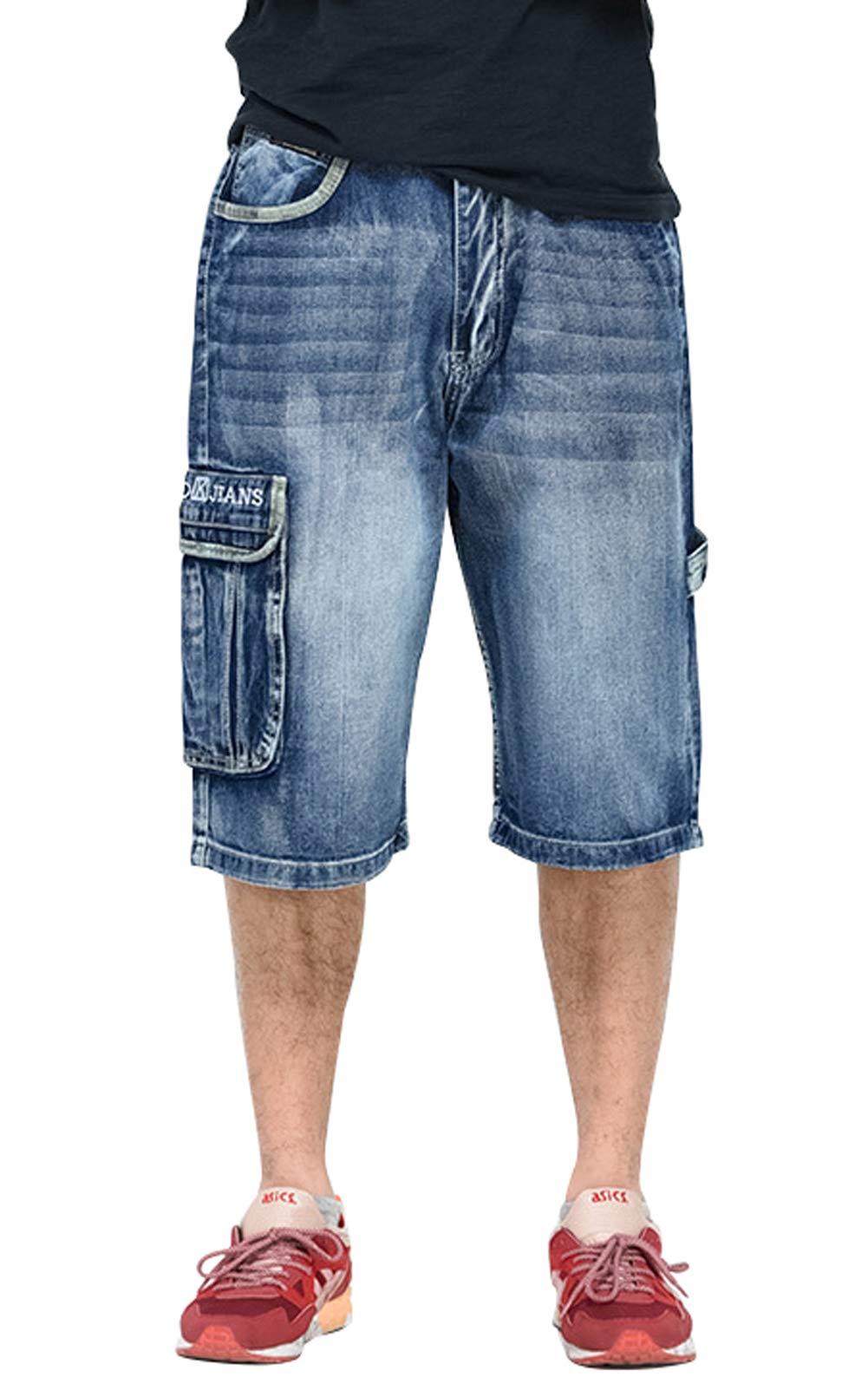 Men's Hip Hop Loose-Fit Straight Leg Capri Jeans Denim Cargo Shorts - Trendy Streetwear for Casual Outings & Summer Fashion