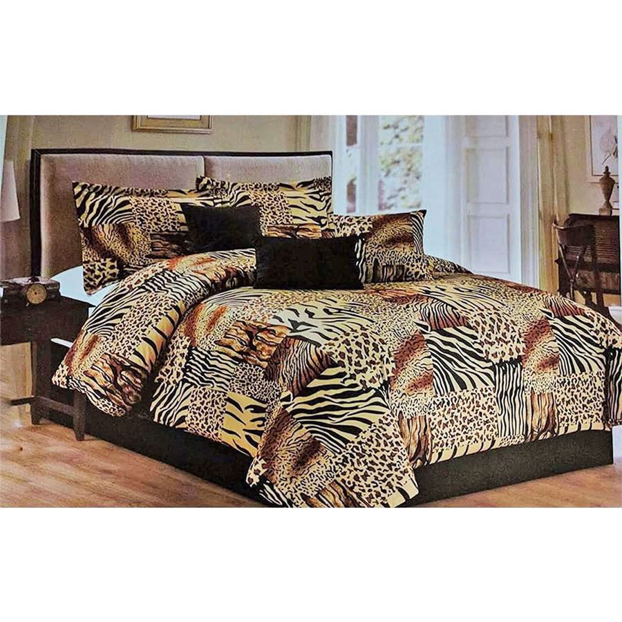 Legacy Decor 7-Piece Full Size Animal Print Comforter Set - Black, Brown & Tan Microfur Bedding for Cozy Bedroom Decor | Perfect for Kids Rooms, Guest Bedrooms & Dorm Rooms