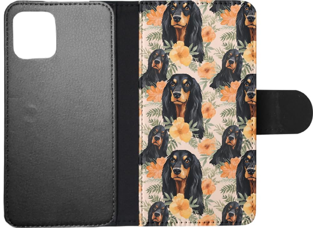 Cute Gordon Setter Puppy Dog Pattern Faux Leather Flip Wallet Phone Case for Apple iPhone 12 - Perfect for Pet Lovers & Everyday Use