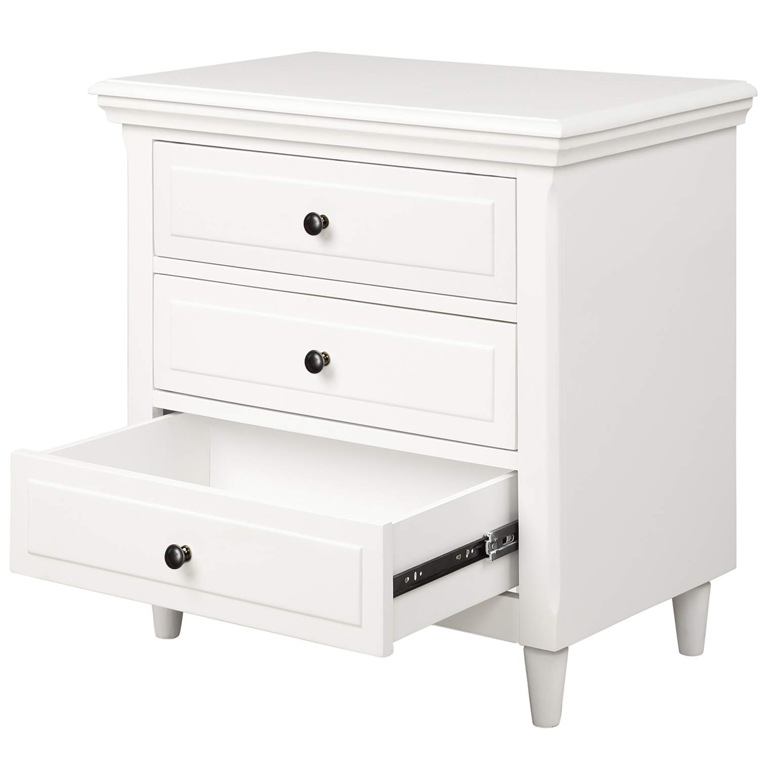 Knocbel Modern 3-Drawer Nightstand - Solid Wood Bedside Table, End Table for Living Room & Bedroom - Fully Assembled, 28.1