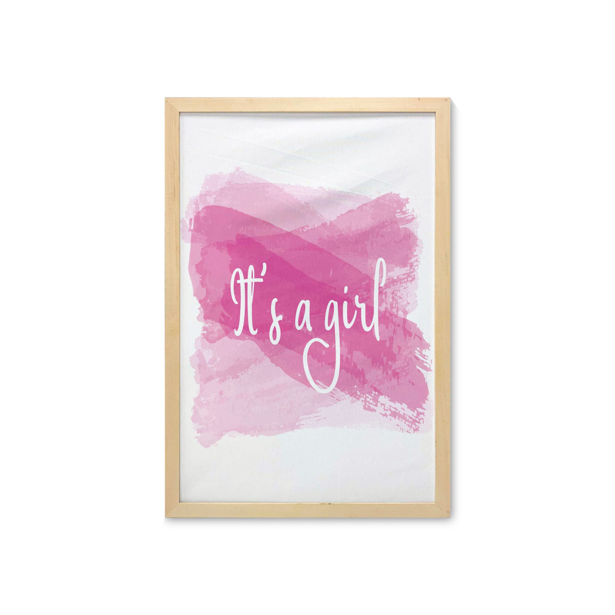 Ambesonne Gender Reveal Wall Art with Frame - Pink & White Soft Sketch Print Fabric Poster for Baby Shower, Nursery, Living Room, Bathroom, Dorm Decor - 23
