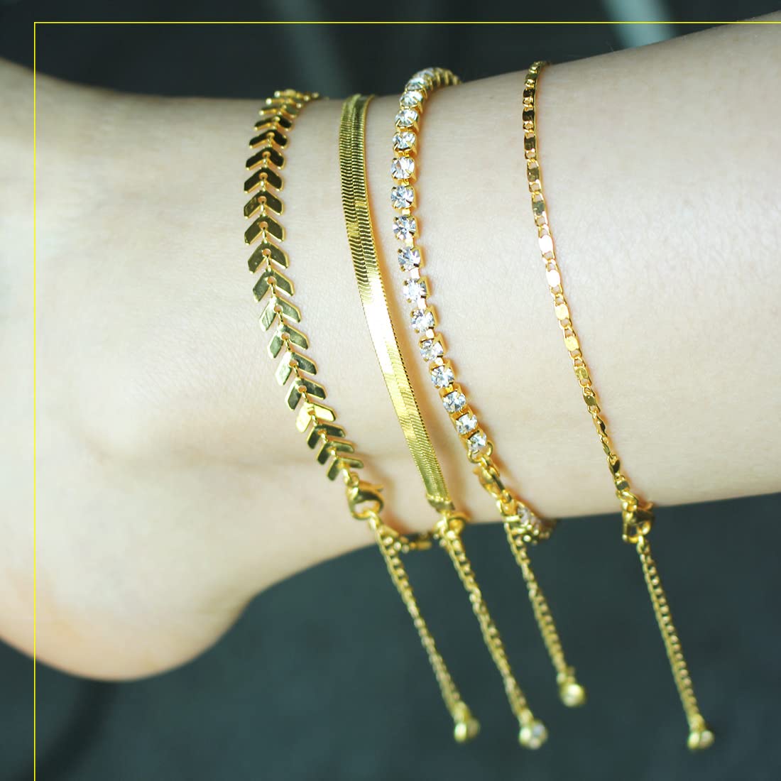 4 Pcs 18K Gold Plated Women's Anklet Bracelet Set with Cubic Zirconia - Elegant Layered Foot Jewelry for Beach, Vacation & Summer Outfits