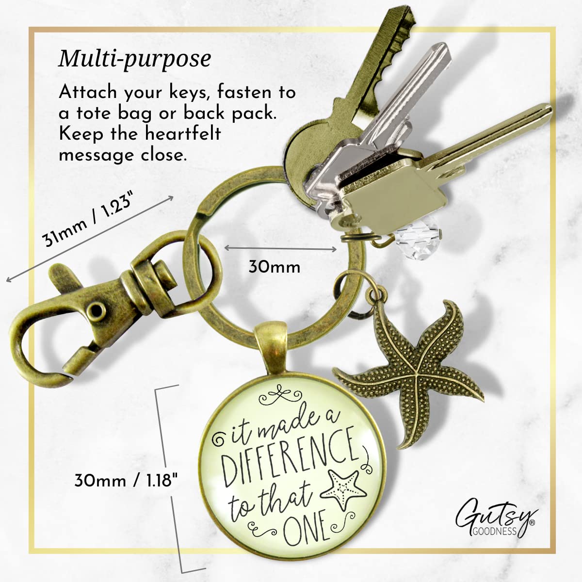 Starfish Keychain - Inspirational Teacher Appreciation Gift Jewelry for Educators, Mentors & Coaches | Perfect for Thank You Gifts, Retirement Presents & Motivational Tokens