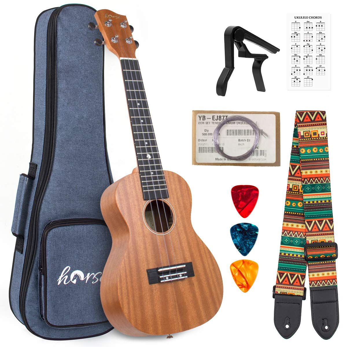 Professional 26 Inch Tenor Ukulele for Adults - Beginner Kit with Gig Bag, Strap & OEM Strings - Hawaiian Guitar for Travel, Beach, Camping & Music Lessons