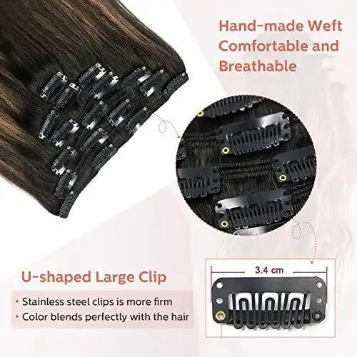 Premium 9A Brazilian Clip-In Human Hair Extensions - 7pcs Double Weft for Instant Volume & Length | Perfect for Weddings, Parties & Everyday Styling