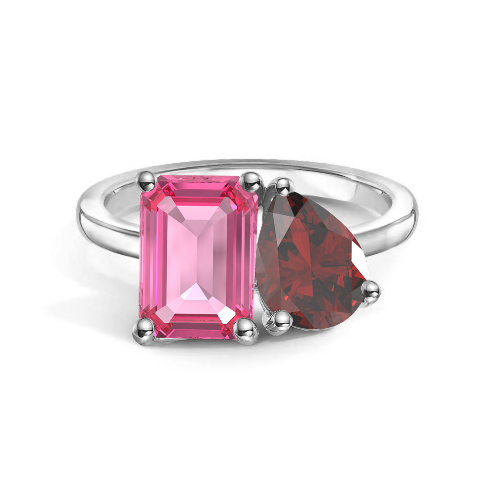 Personalized Pink Tourmaline Toi et Moi Ring - Custom Birthstone Anniversary Jewelry for Couples, Women's Romantic Gift for Valentine's Day, Engagement or Special Occasions