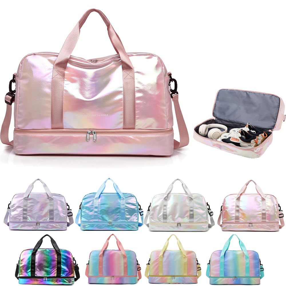 **Waterproof Sports Duffel Bag for Women - Gym Bag with Shoe Compartment & Wet Pocket, Travel Overnight Bag, Dance Bag, Weekend Bag (Pink) - Perfect for Workouts, Travel & Dance Classes**