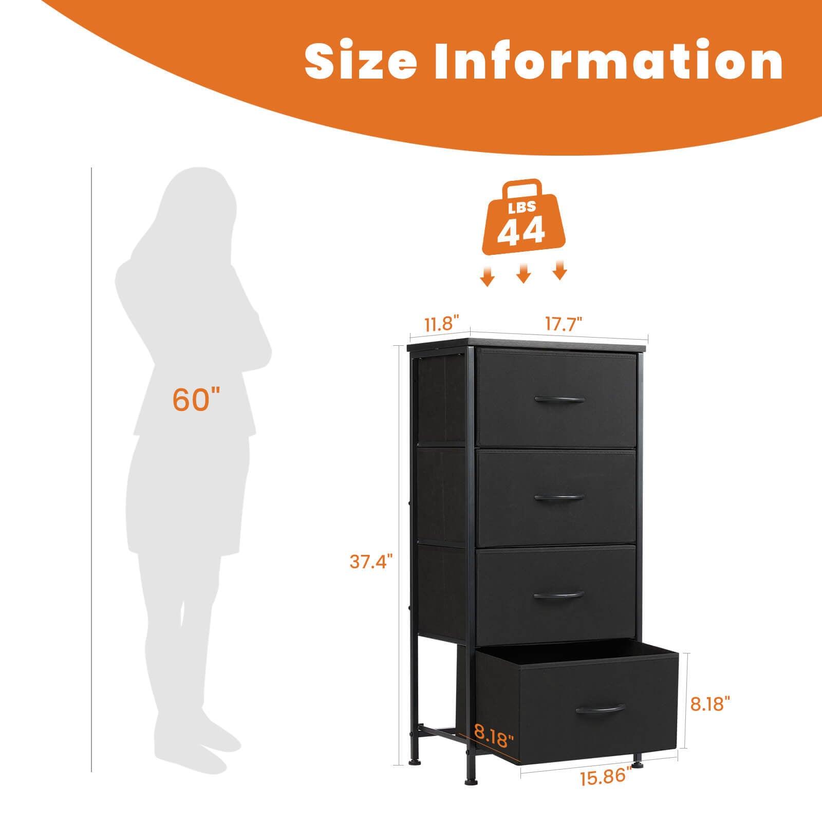 Modern 4-Drawer Dresser with Metal Frame & Wood Top - Black Chest of Drawers for Bedroom, Living Room, or Office Storage