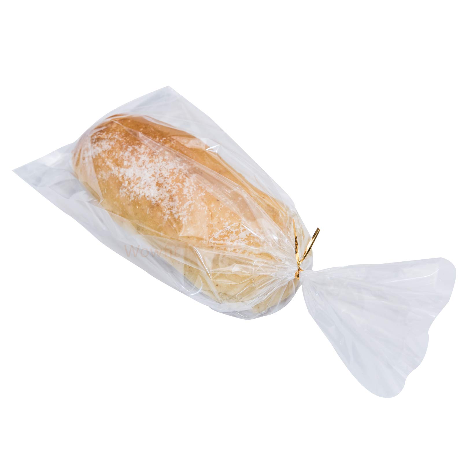 Wowfit 100-Pack Clear Transparent Bakery Bread Bags with Gold Twist Ties (6x3x15 Inch) - Perfect for Fresh Bread, Pastries, Cookies & Grocery Packaging - Ideal for Bakeries, Cafes & Home Baking