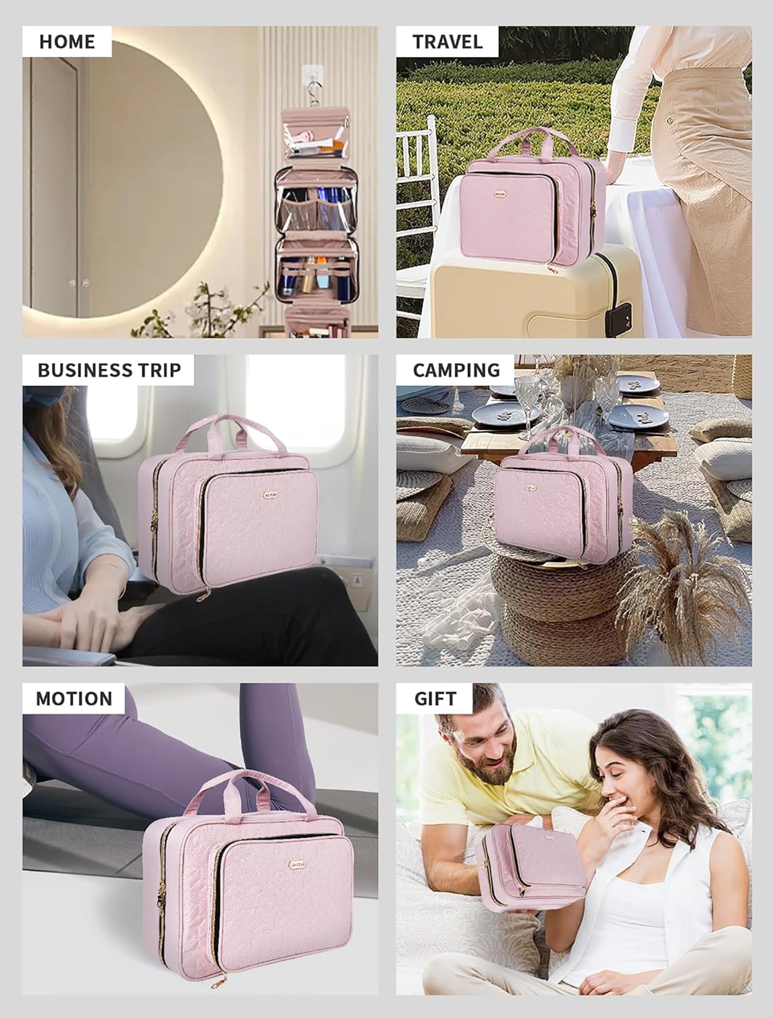 Waterproof Pink Hanging Toiletry Bag for Travel - Large Cosmetic Makeup Organizer with Hook for Shampoo, Toiletries & Full-Sized Products | Perfect for Airplane Carry-On, Gym, Camping & Vacation Essentials