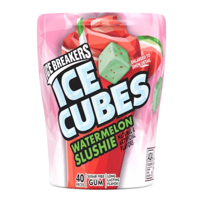 Sugar Free ICE BREAKERS ICE CUBES Watermelon Slushie Chewing Gum - Refreshing Breath for Workouts, Meetings & Social Events